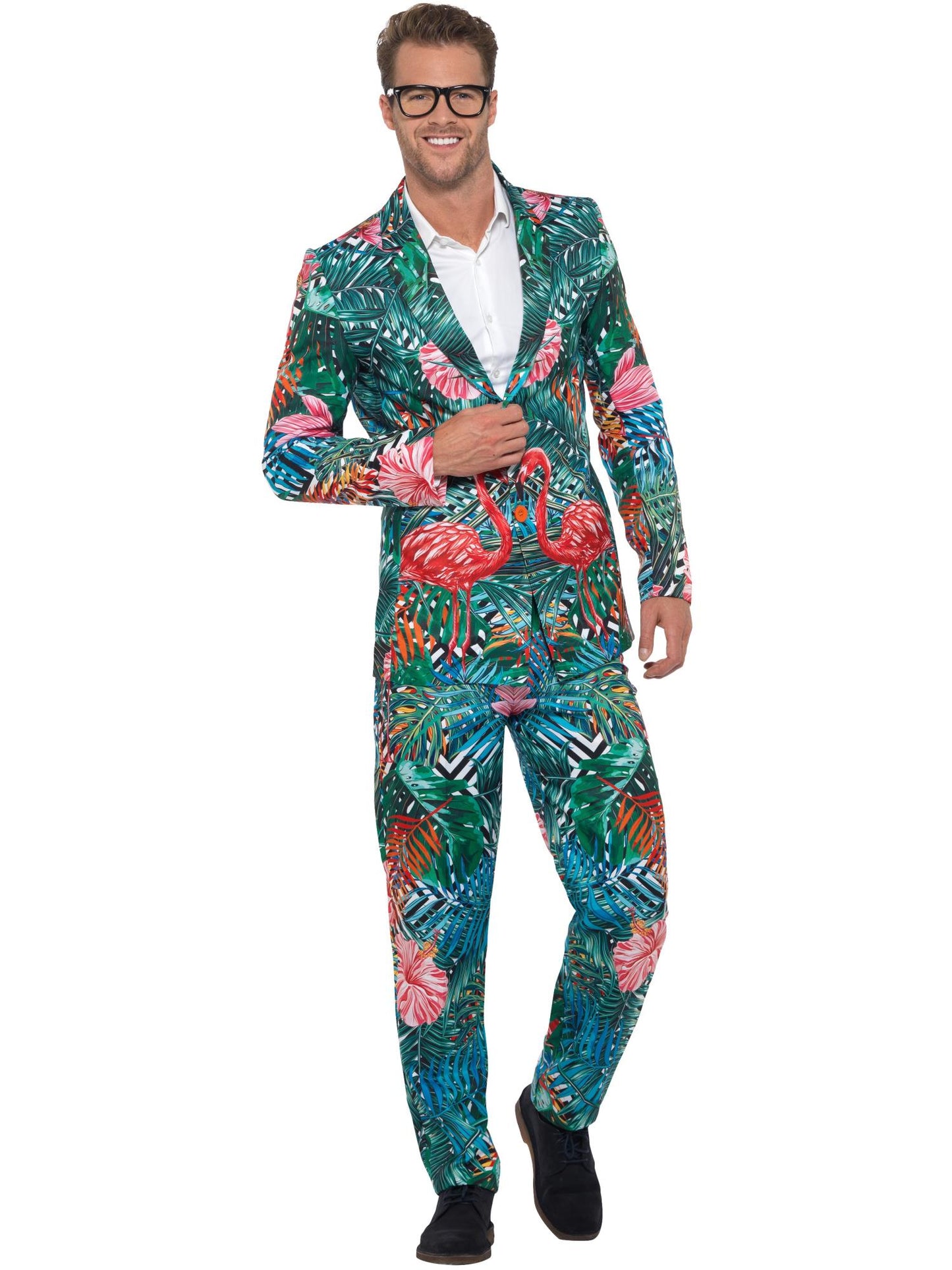 Costume hawaïen style tropiques avec des motifs de flamants roses, Multicolore