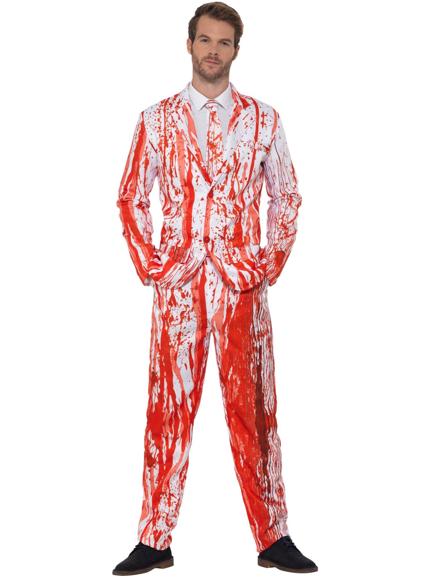 Bluttropfen-Anzug, Rot, mit Jacke, Hose und Krawatte