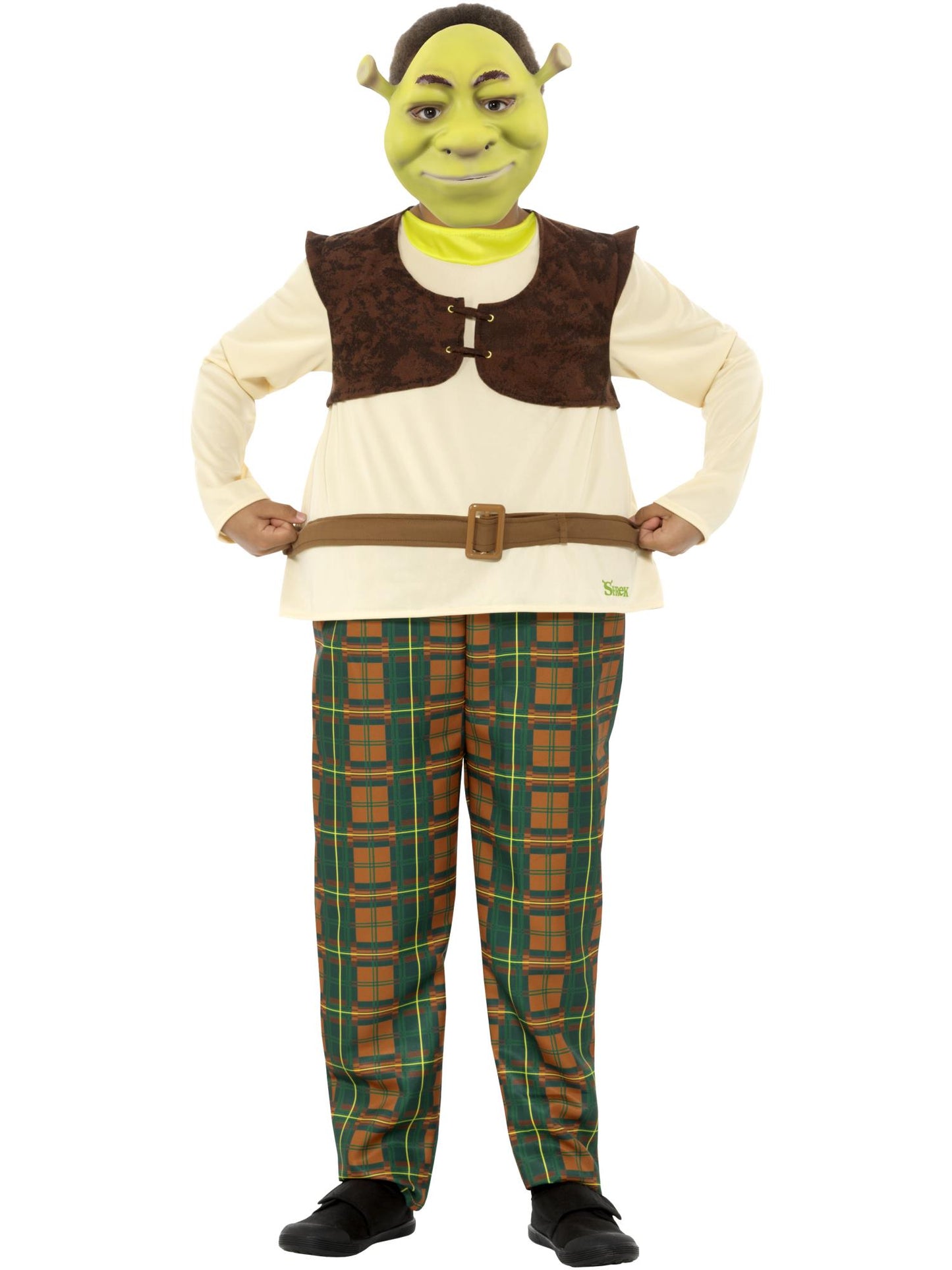 Shrek-Kinderkostüm, Grün, mit Hoop Einteiler Schaumstoff-Maske