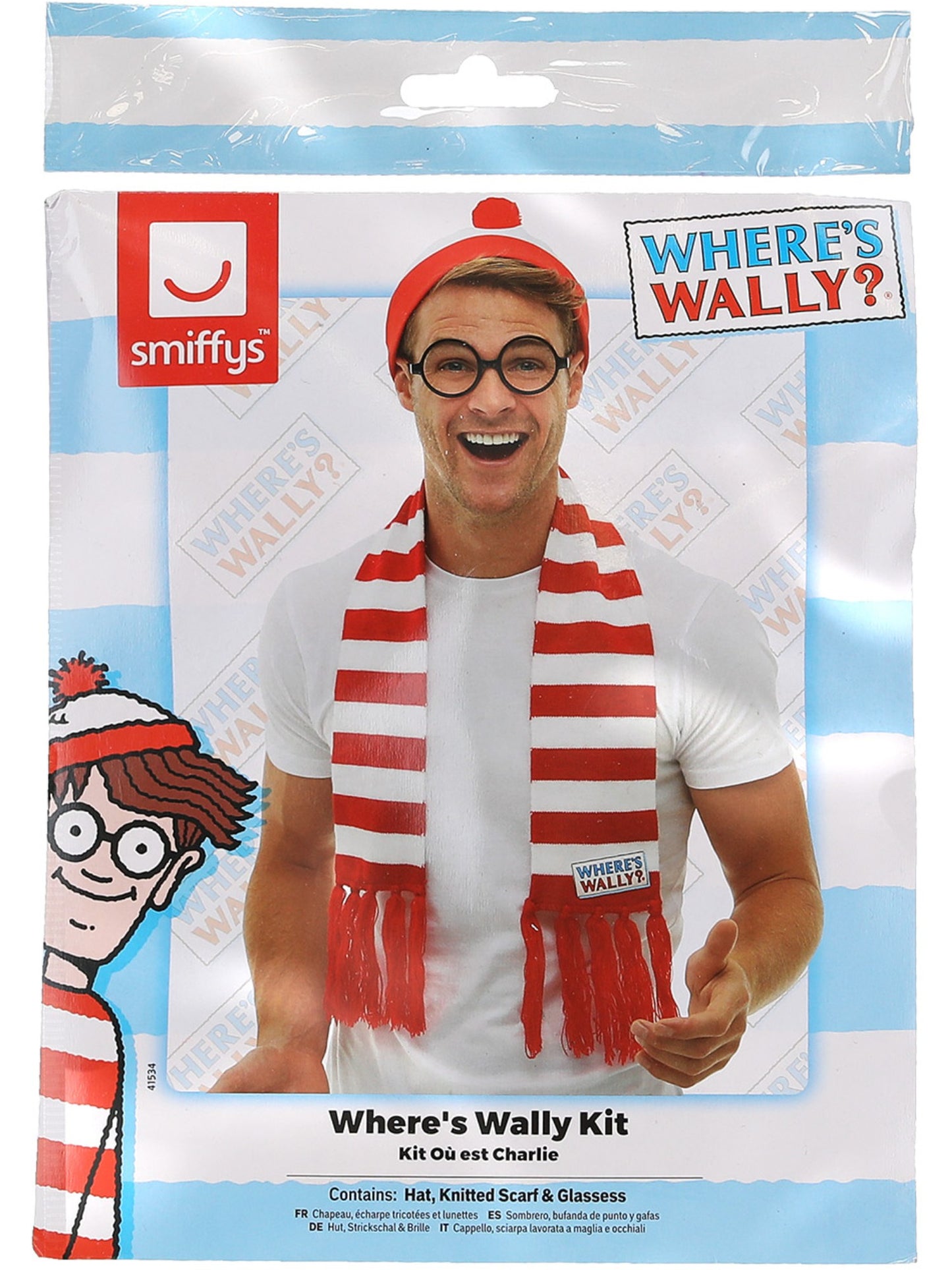 Wo ist Wally Set, Rot & Weiß, mit Hut, Strickschal & Brille