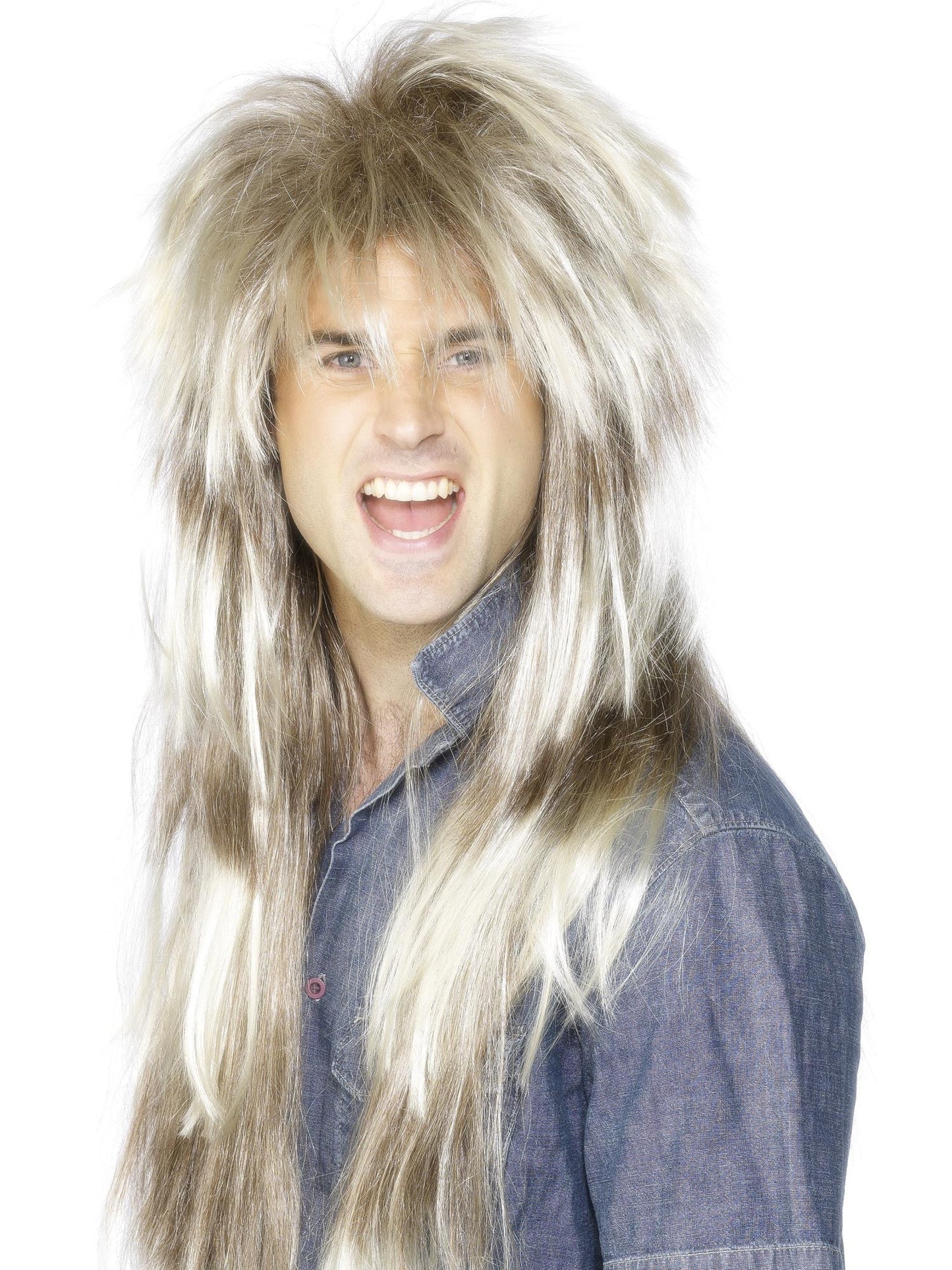 Mega peluca de corte mullet de los 80, rubia y marrón