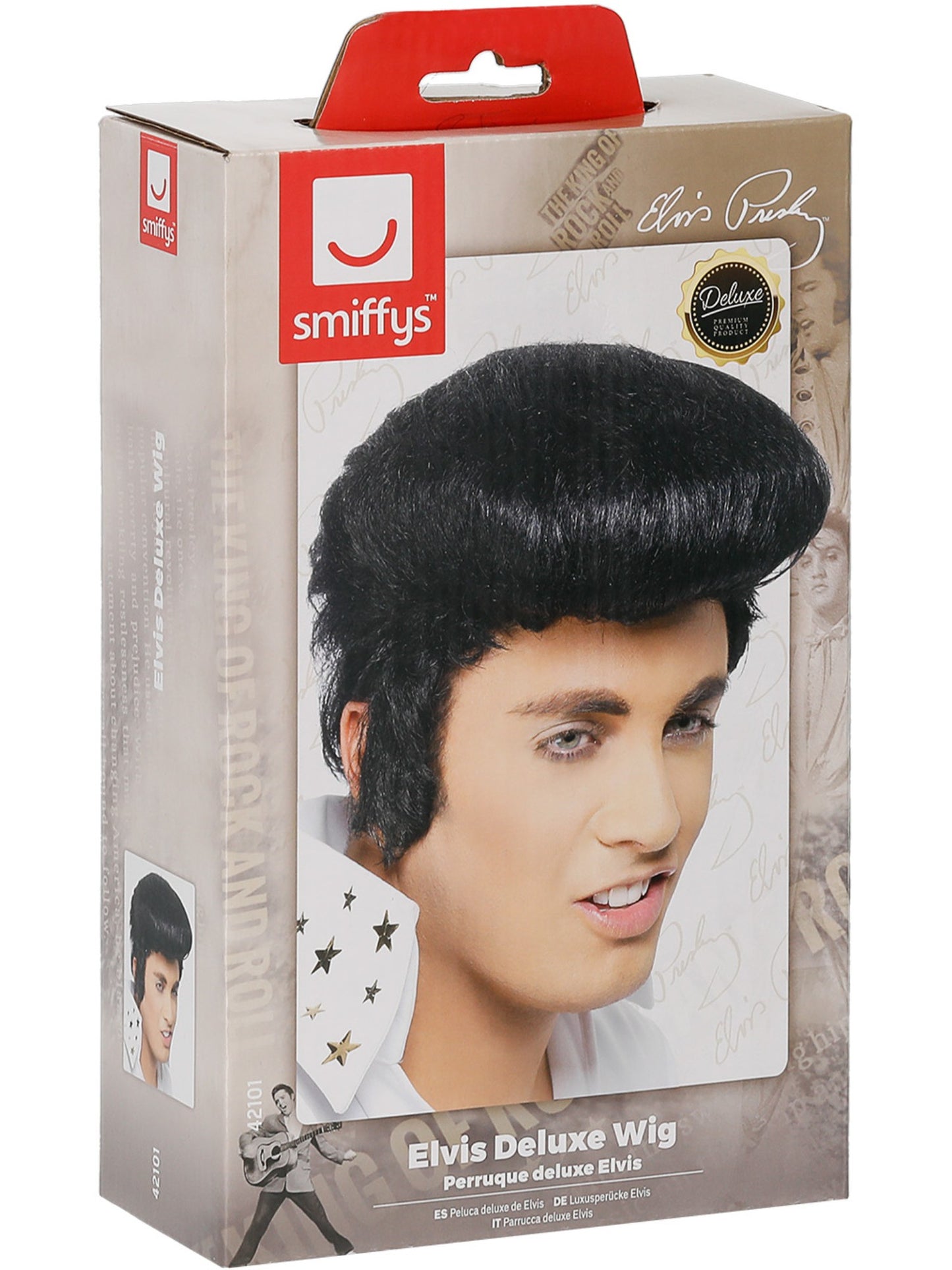 Perruque deluxe Elvis, Noir, avec banane et pattes