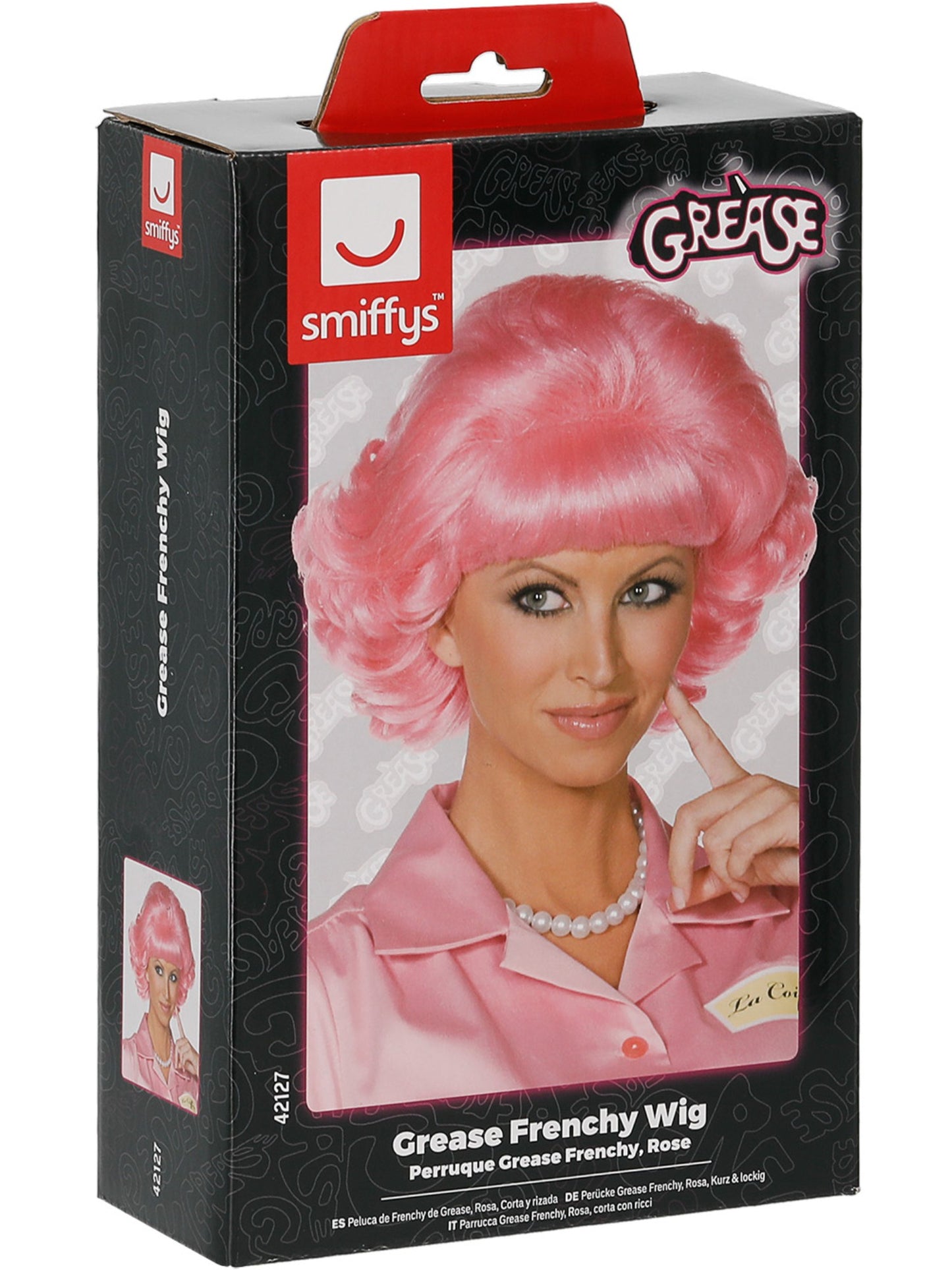 Peluca de Frenchy de Grease, Rosa, Corta y rizada