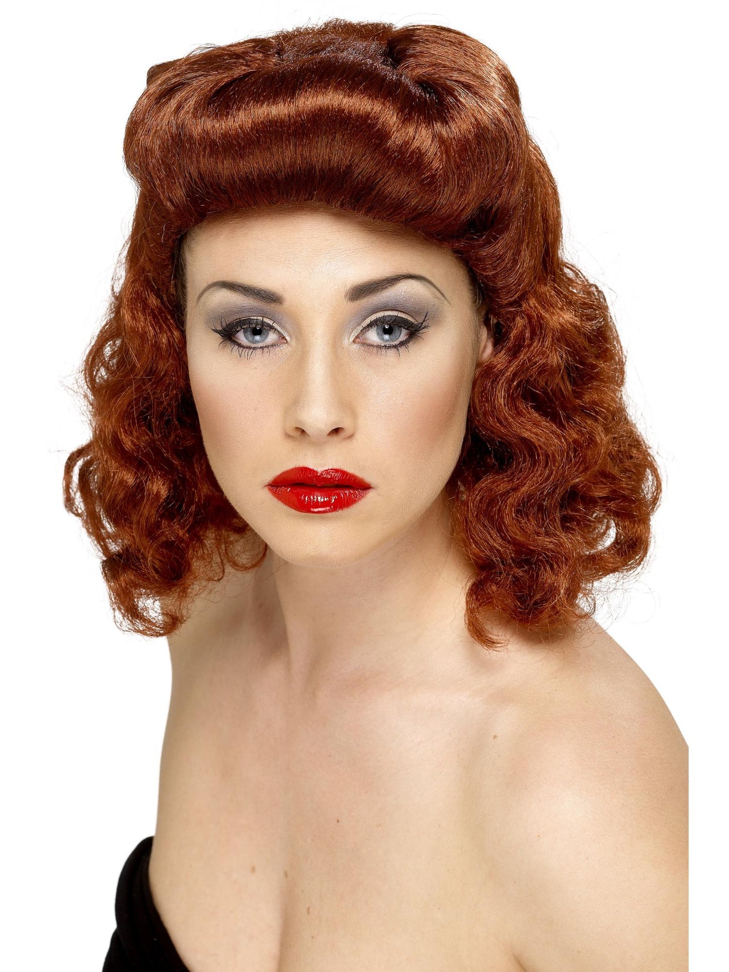 Perruque fille pin-up, châtain, avec larges boucles