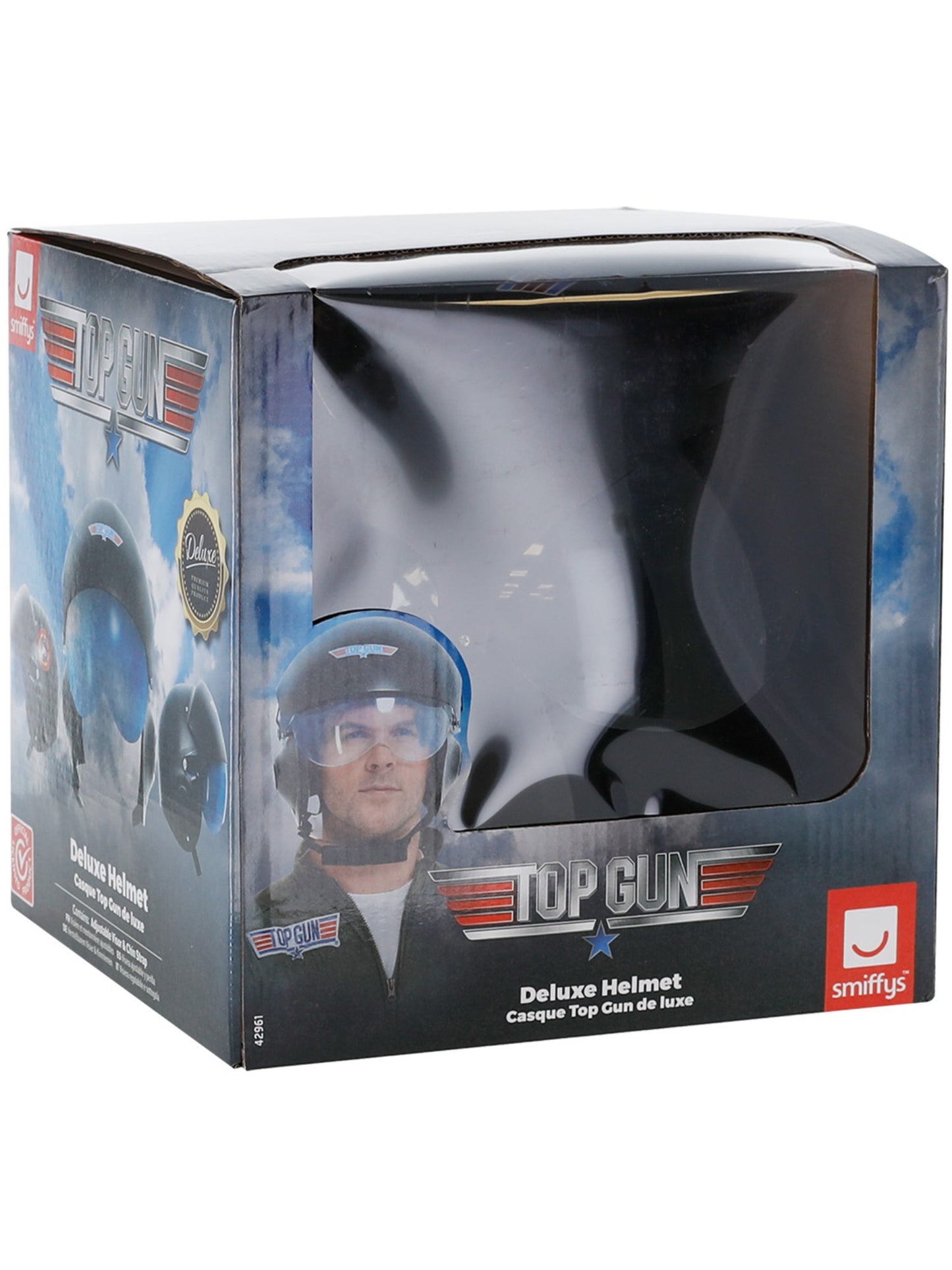 Casque Top Gun de luxe, Noir, avec visière et mentonnière ajustables