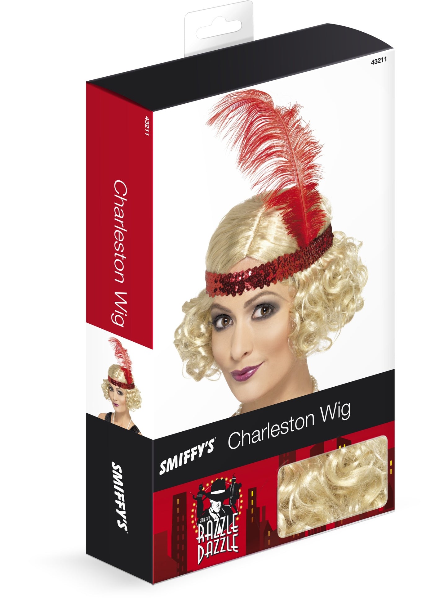 Perruque Charleston, blonde, cheveux bouclés avec bandeau à paillettes