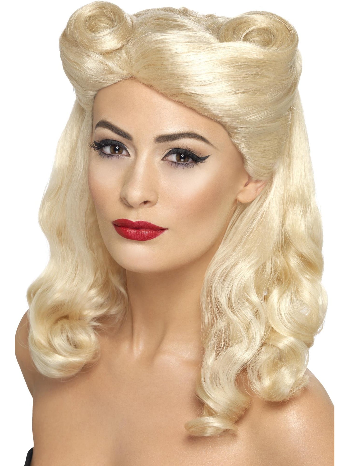 40er Pin-up Perücke, Blond, mit Victory Rolls