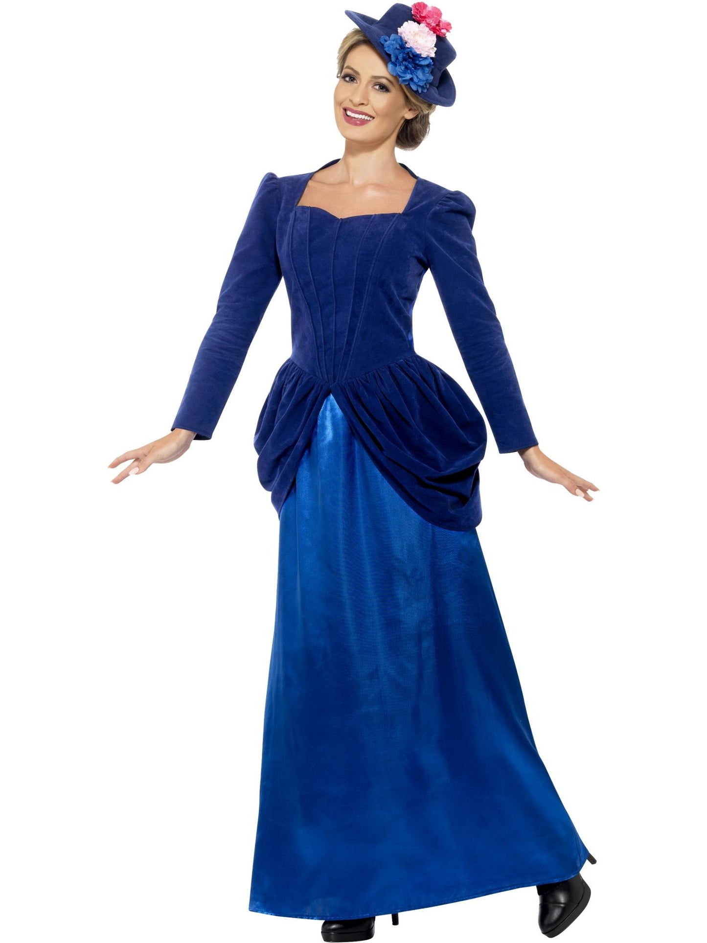 Costume Deluxe de Mégère de l'Epoque Victorienne, Bleu, avec Haut, Jupe et Chapeau