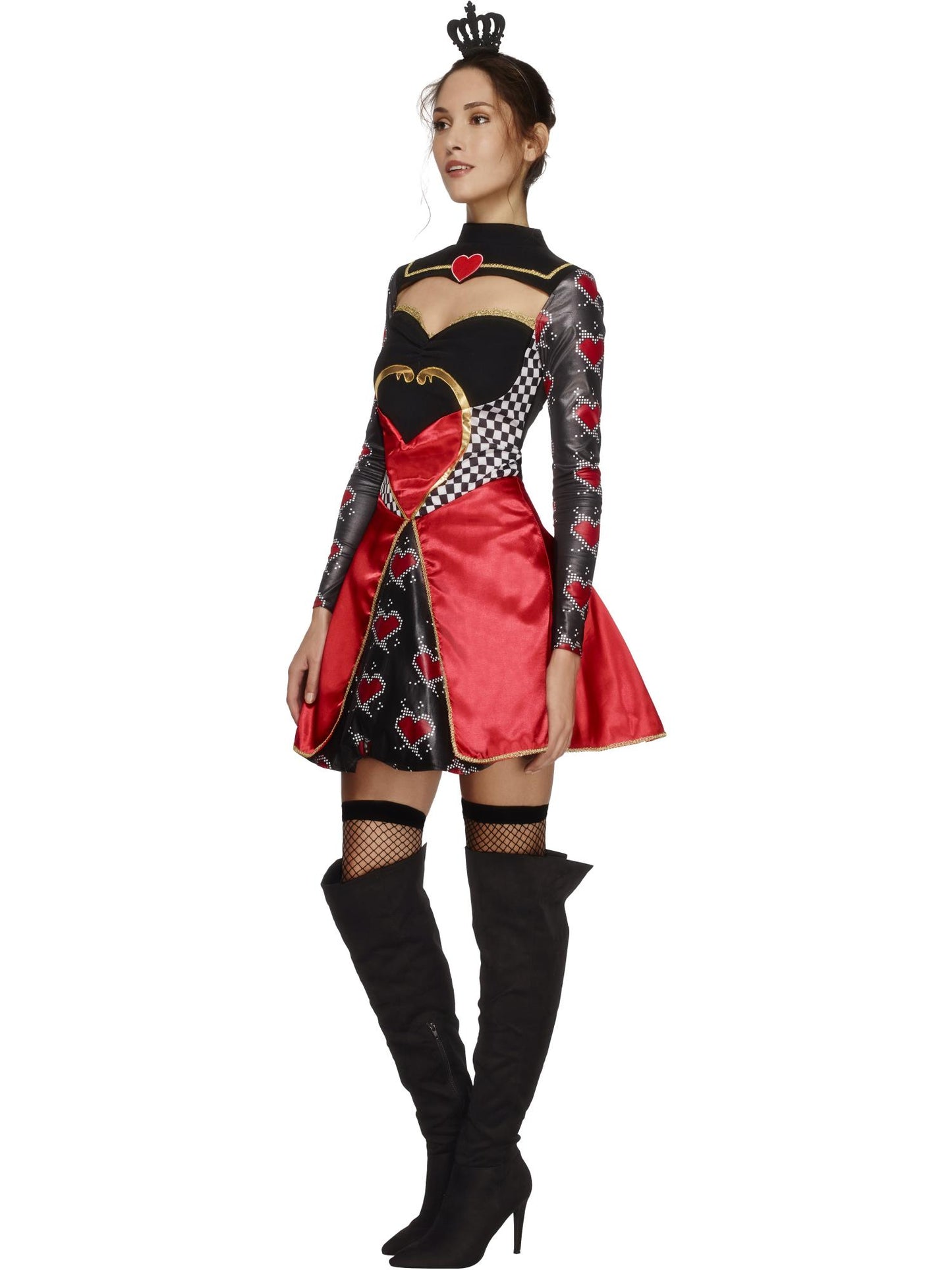 Costume Fever de Reine de Cœur, avec Robe, Jupon Attaché et Mini-Couronne