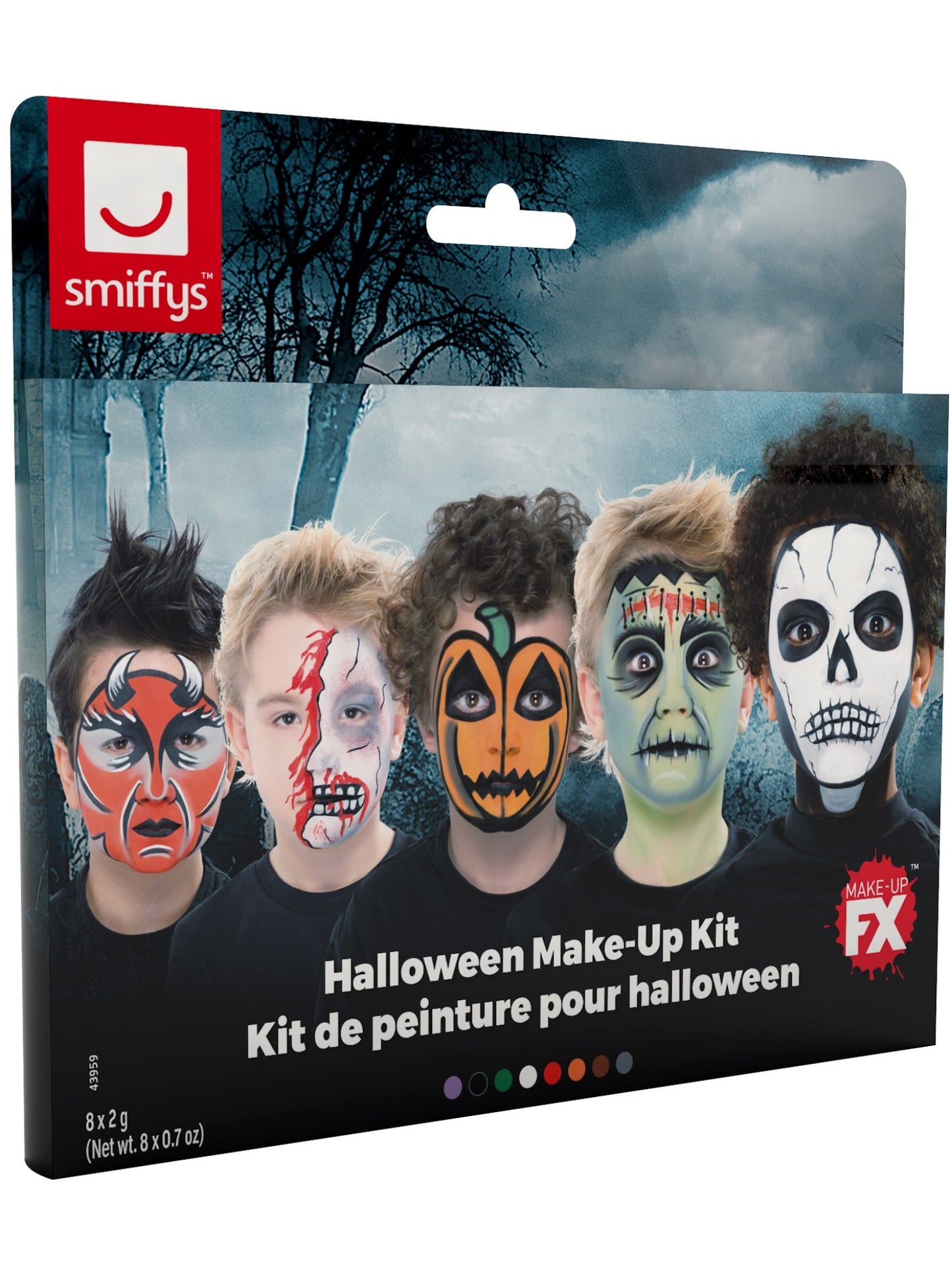 Halloween Aqua Gesichtsund Körperfarben-Kit, 8 Farben-Palette mit Schwamm und Pinsel
