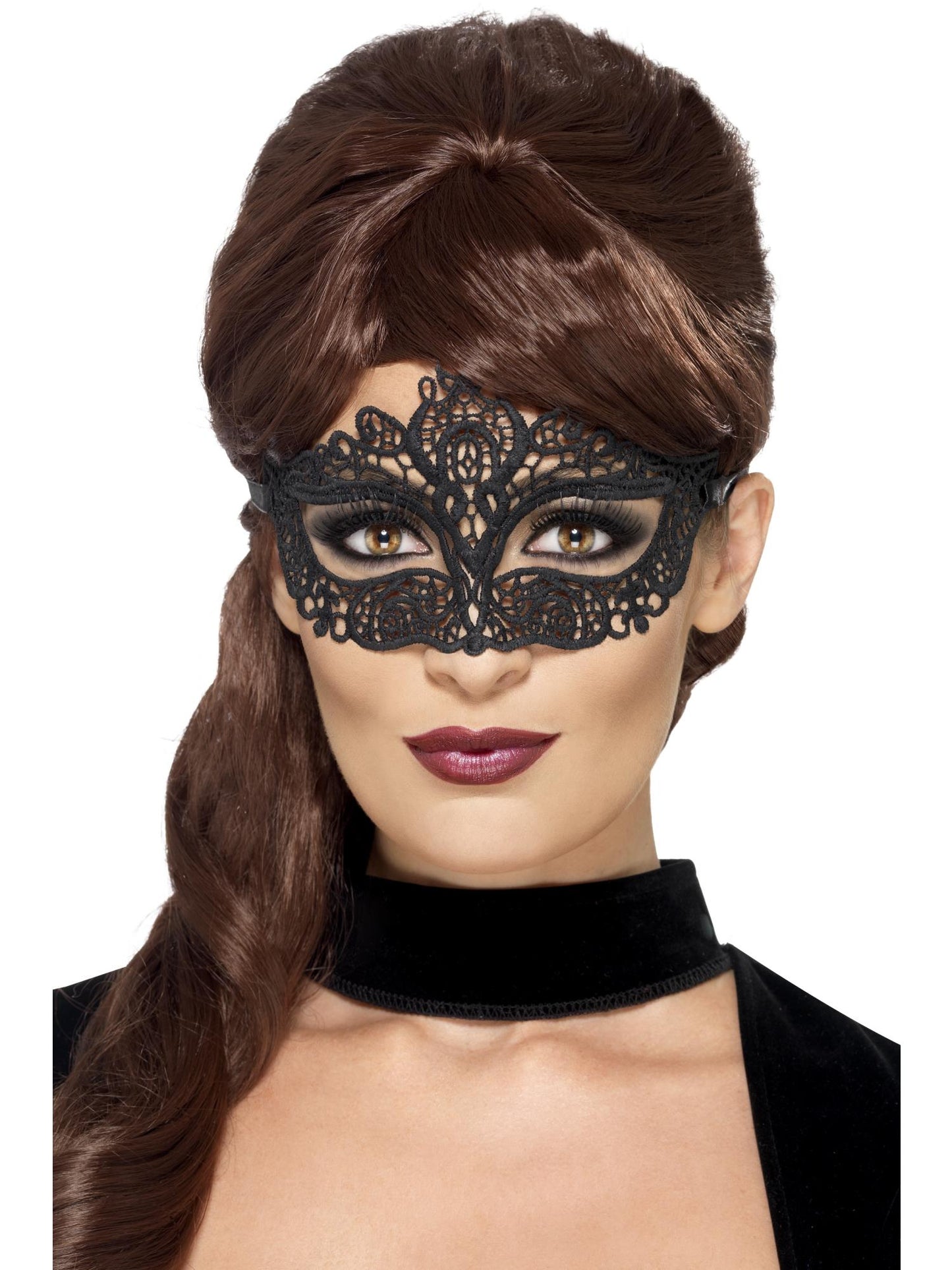 Bestickte Spitzen Filigree-Augenmaske, schwarz