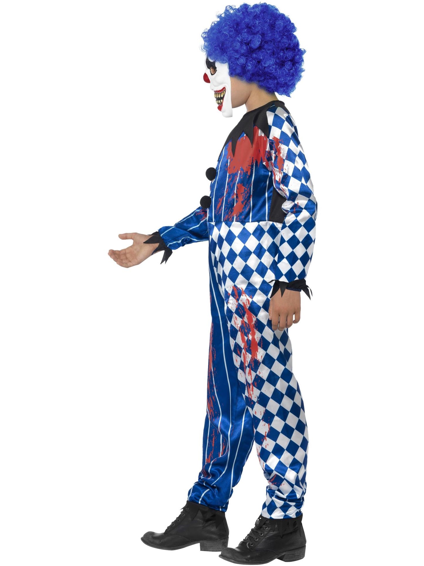 Kostüm Böser Clown Deluxe, mit Einteiler, EVA-Maske inklusive Gehirn und Haaren