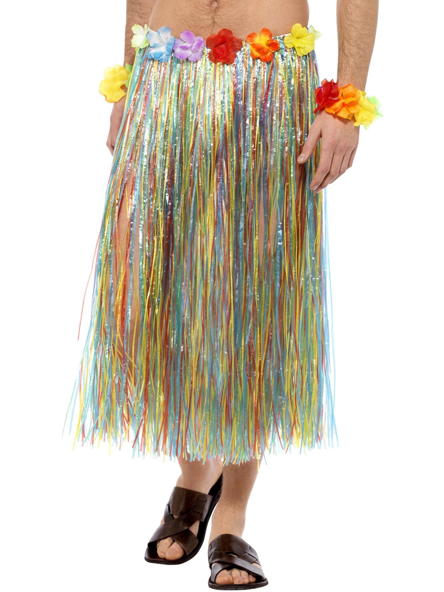 Hawaiischer Bastrock mit Blumen, Mehrfarbig, mit Klettverschluss & anpassbarem Bund