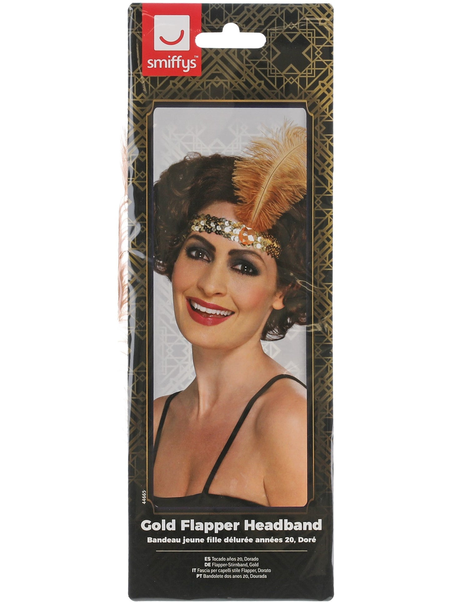 Bandeau jeune fille délurée années 20, Doré, avec plume