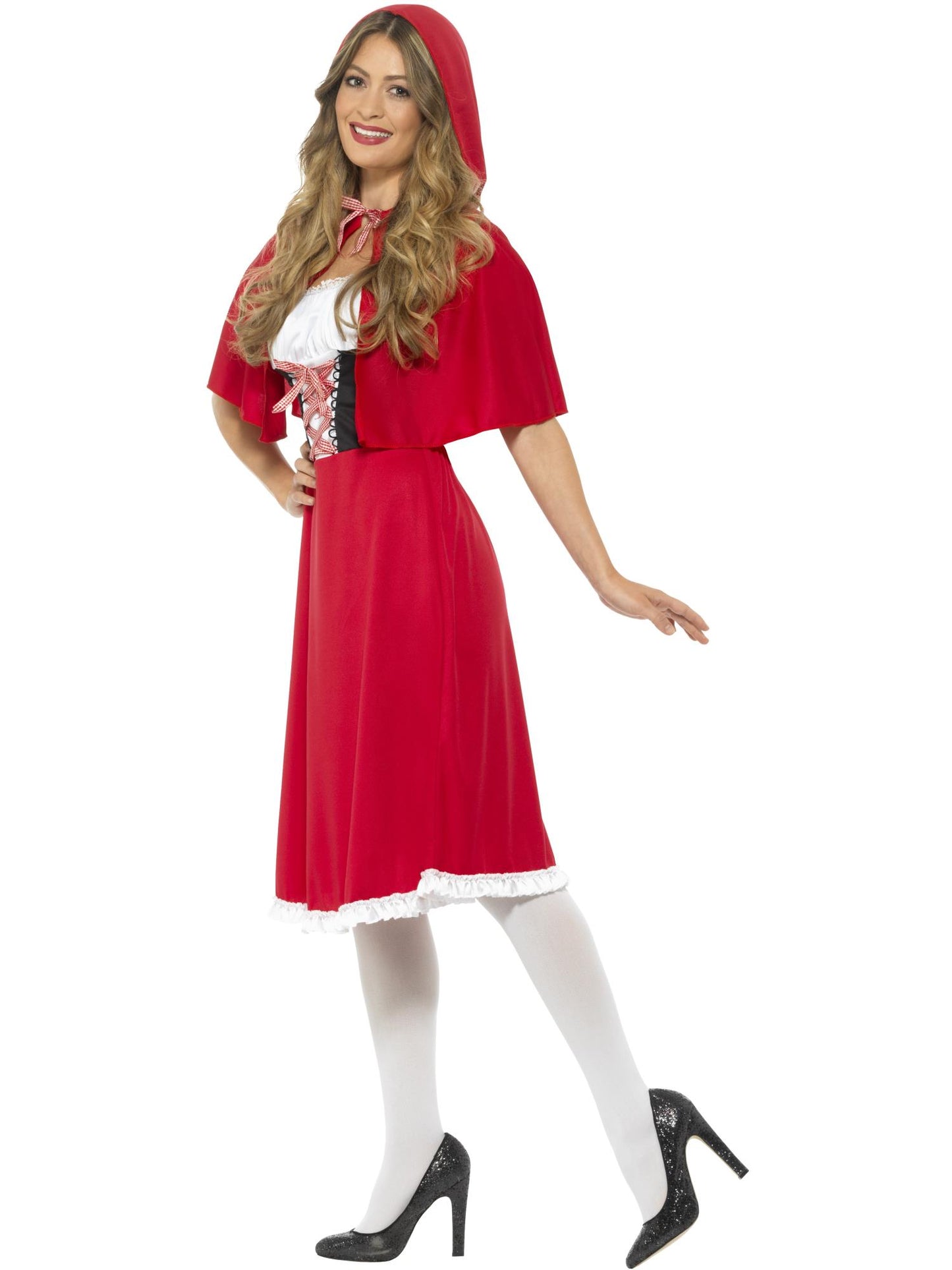 Disfraz de Caperucita Roja, rojo, con vestido largo y capa