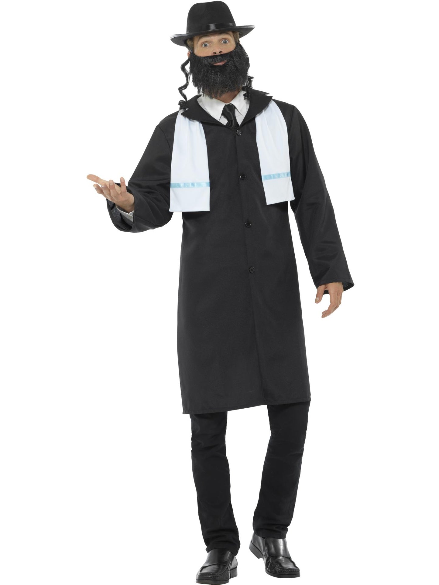 Rabbi-Kostü?m, Schwarz, mit Jacke, Schal, Hut und Bart