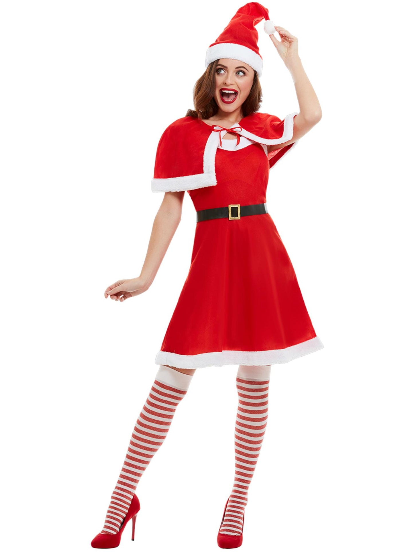 Costume Mademoiselle Santa, Rouge, avec robe, chapeau et cape