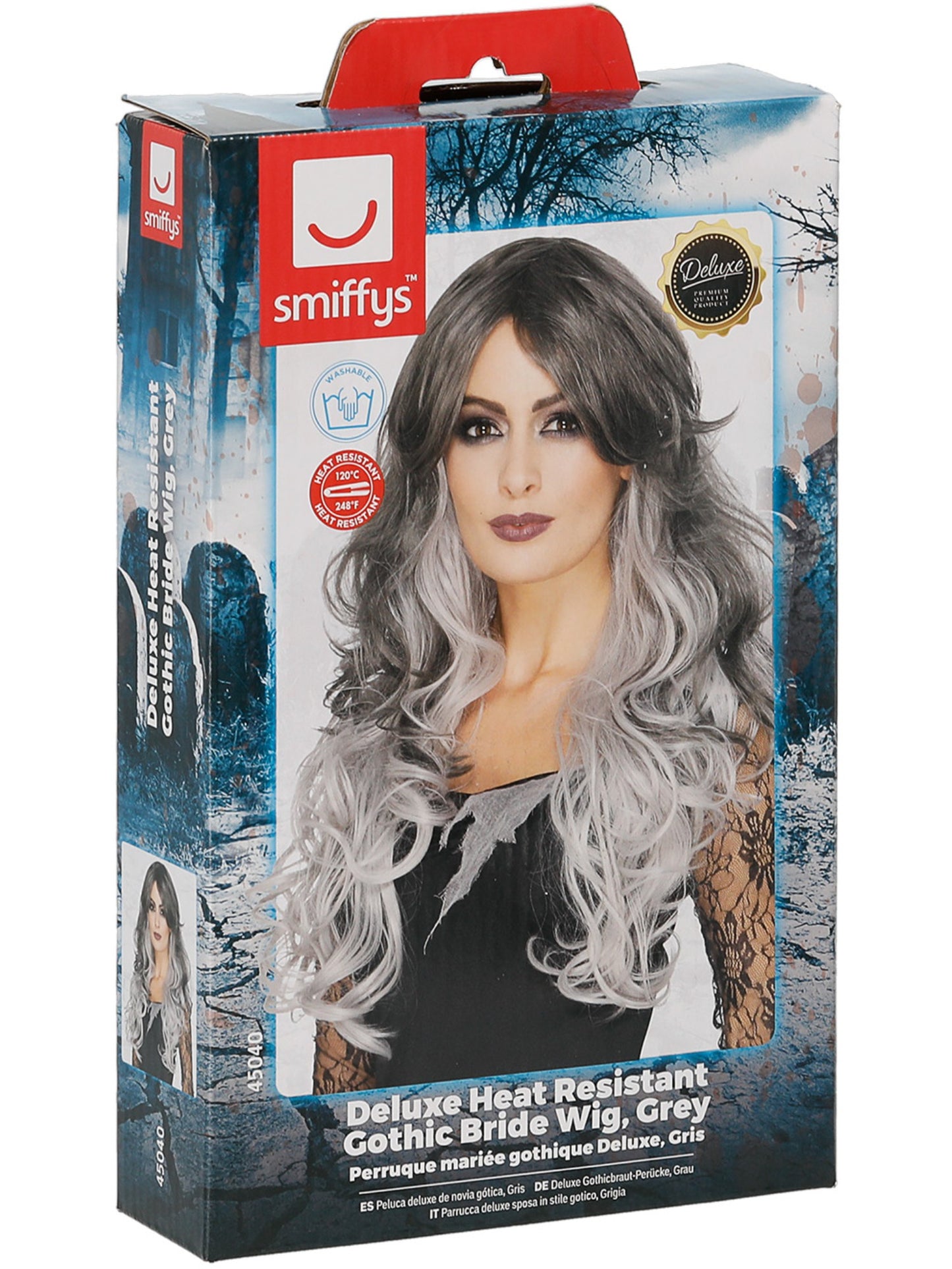 Perruque mariée gothique Deluxe, Gris, Résistant à la chaleur/personnalisable