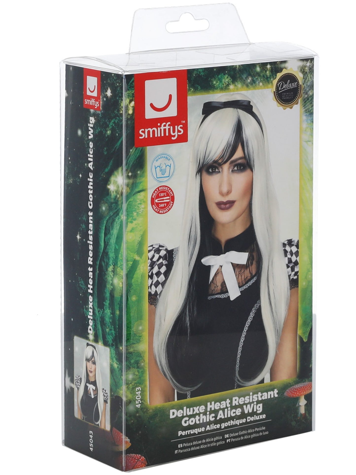 Perruque Alice gothique Deluxe, Blond et noir, Résistant à la chaleur/personnalisable, avec bandeau