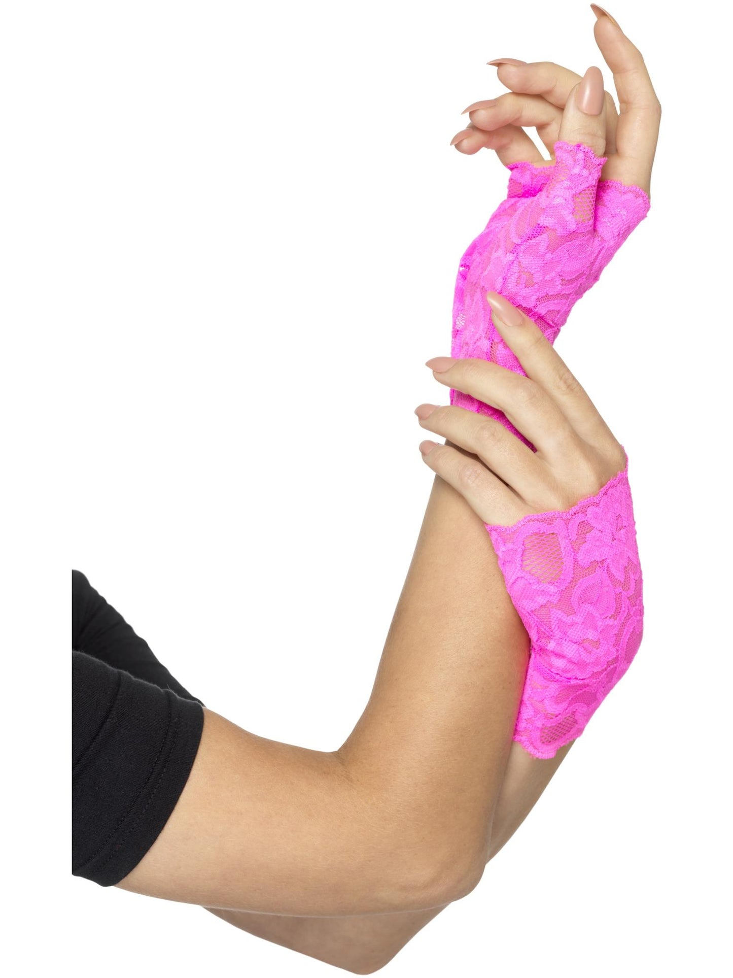 80s Fingerless Lace Gloves, Neon Pink Wholesale