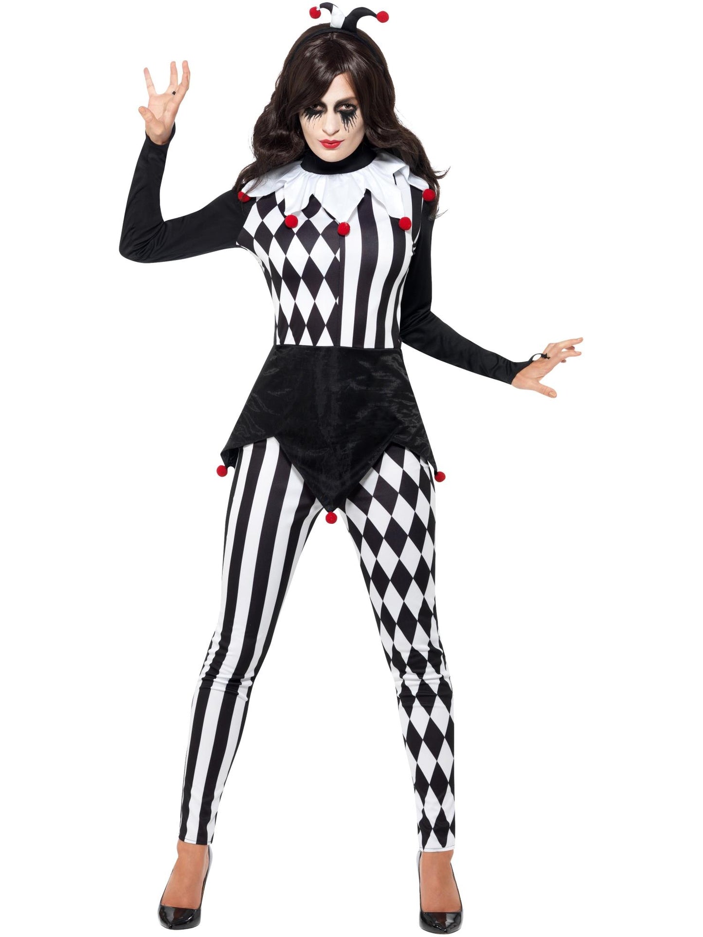 Disfraz de bufona, Negro, con parte de arriba, leggings y diadema