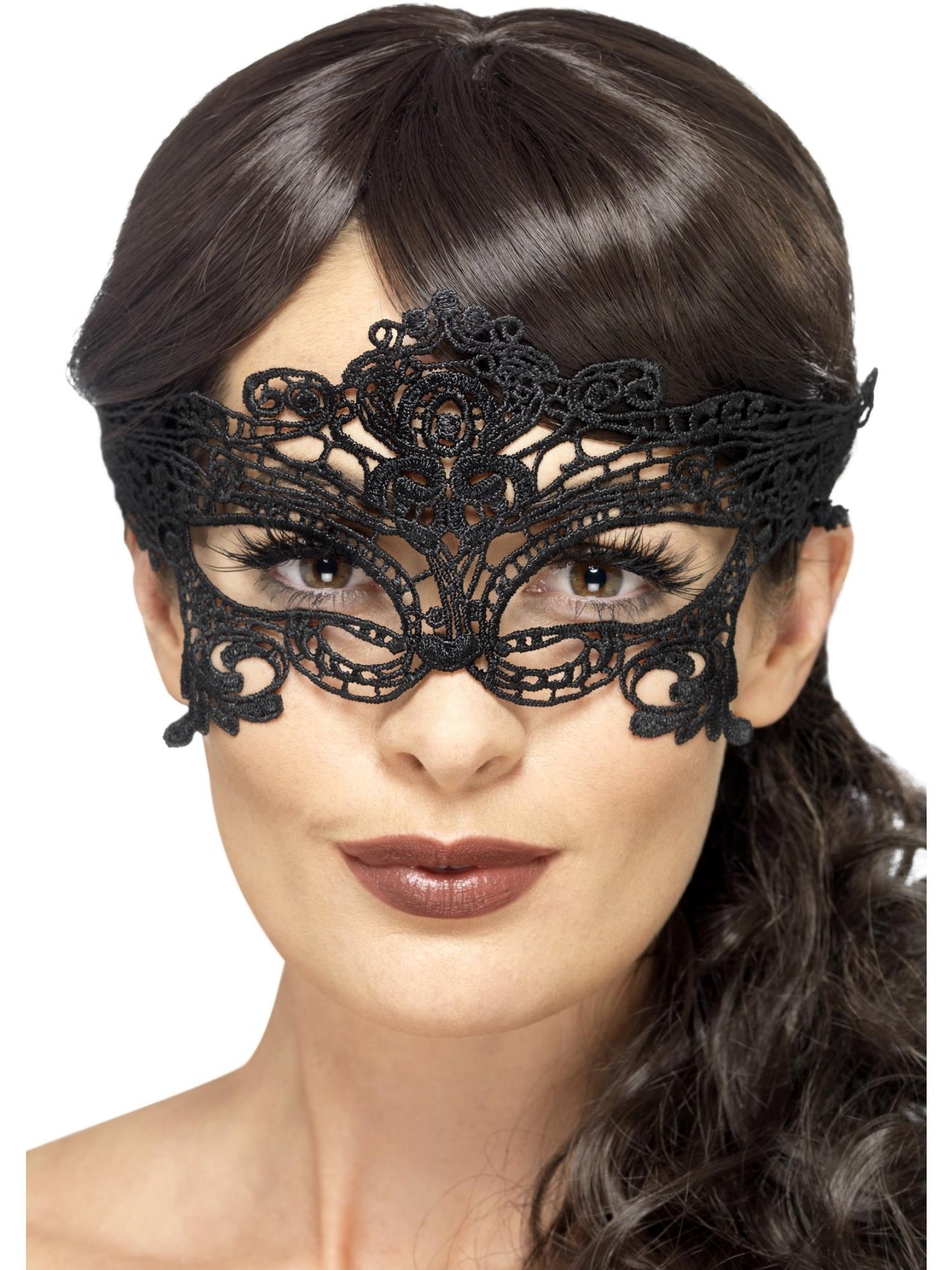 Bestickte Spitzen Augenmaske Herz, Schwarz