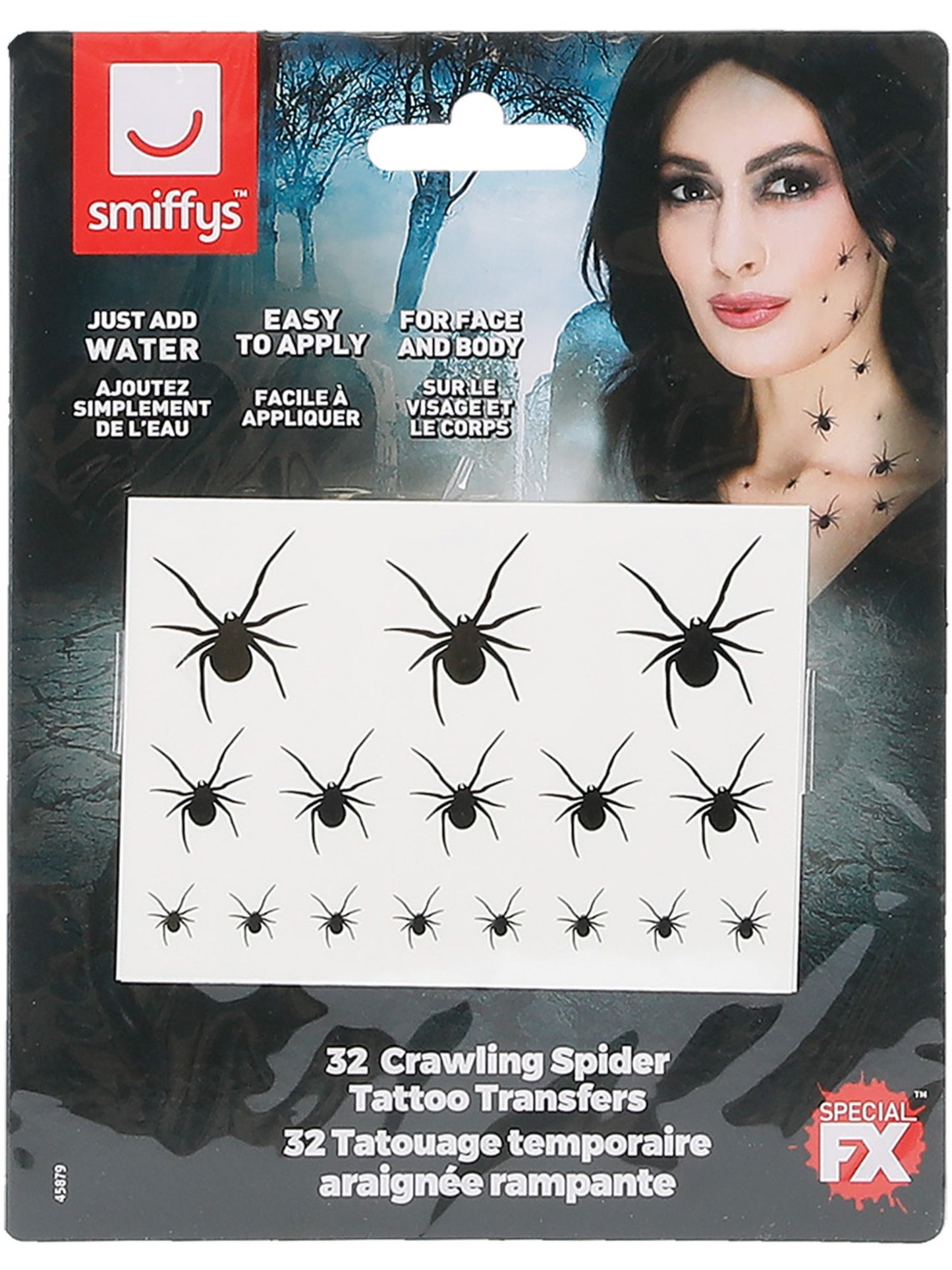 Krabbelnde-Spinne-Klebetattoos, Schwarz, mit 2 Folien pro Packung, jeweils mit 16 Spinnen