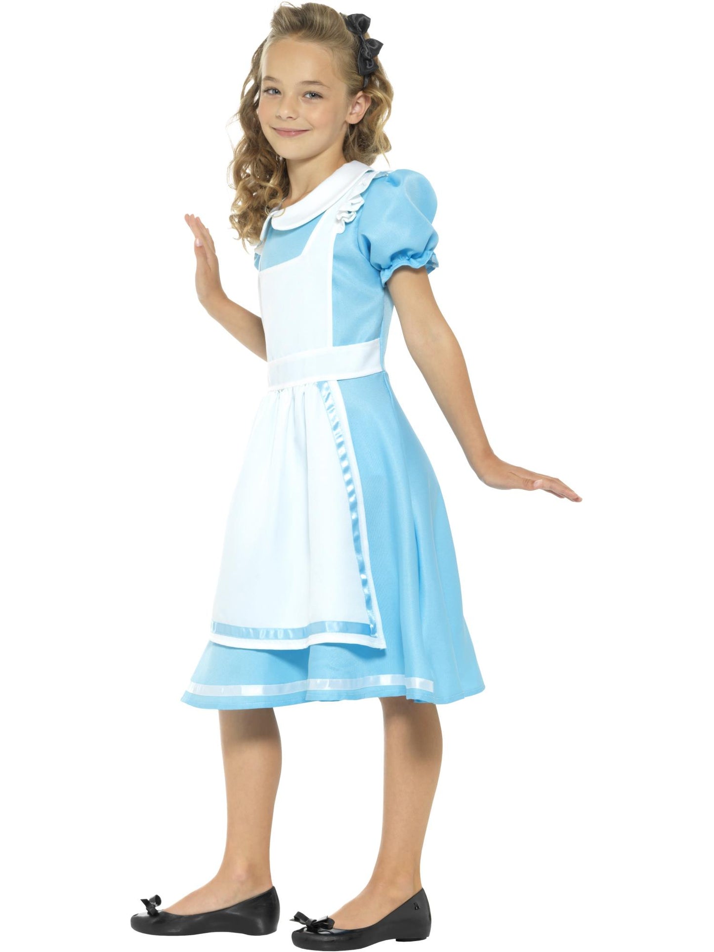 Costume princesse du pays des merveilles, bleu, avec robe, tablier attaché et bandeau