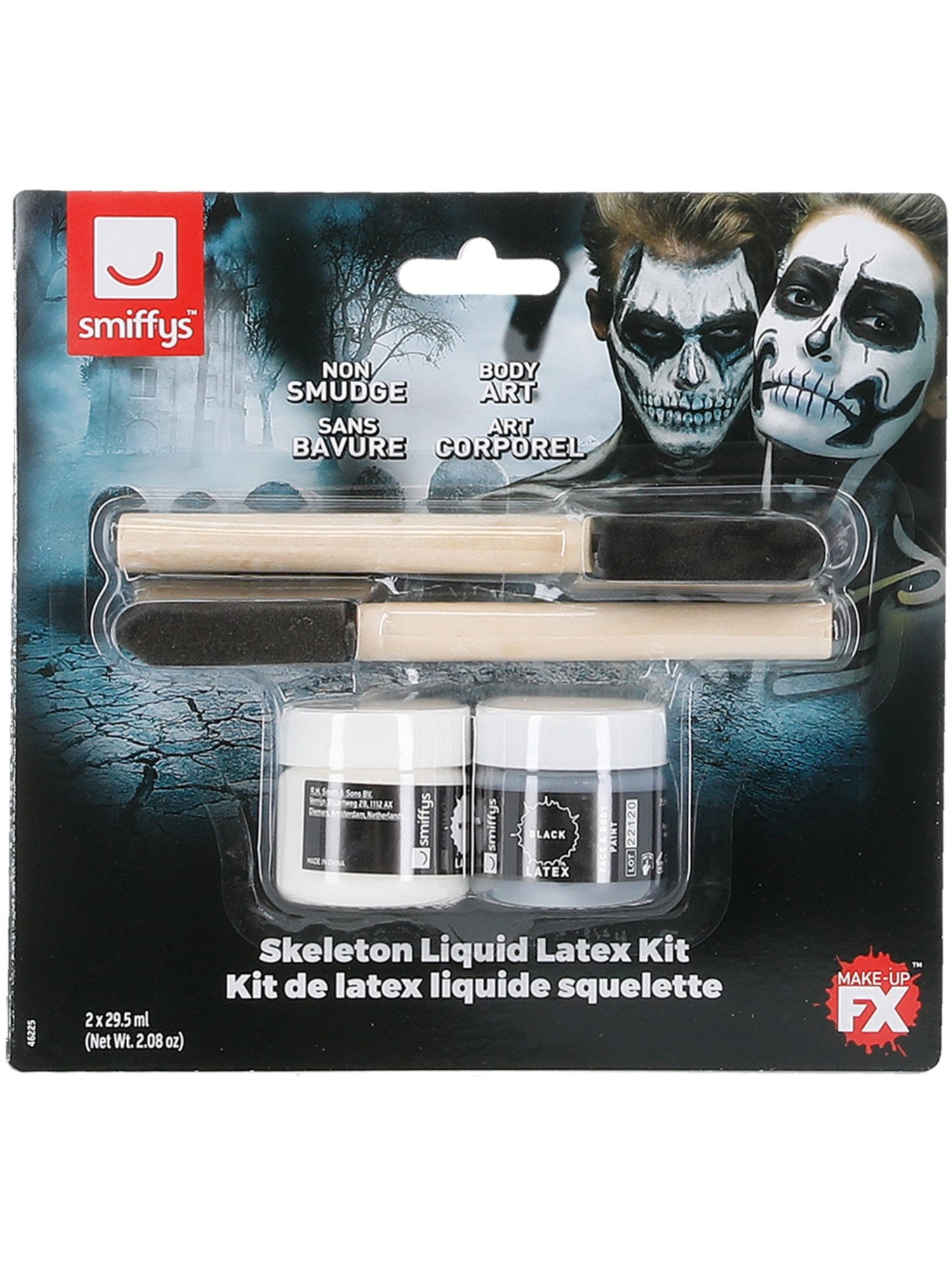 Kit de latex liquide squelette, avec pots de maquillage noir et blanc et 2 éponges, 29.57ml/1 US fl.oz