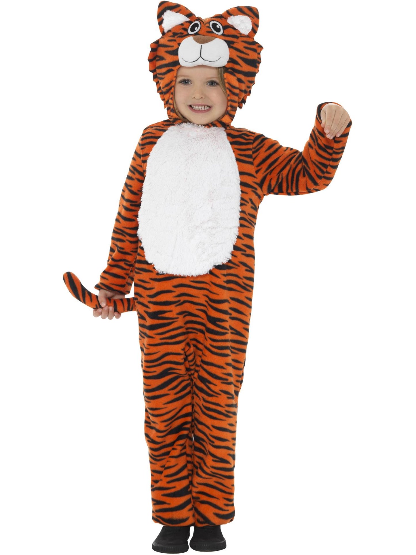 Costume tigre, orange et noir, avec combinaison à capuche et queue