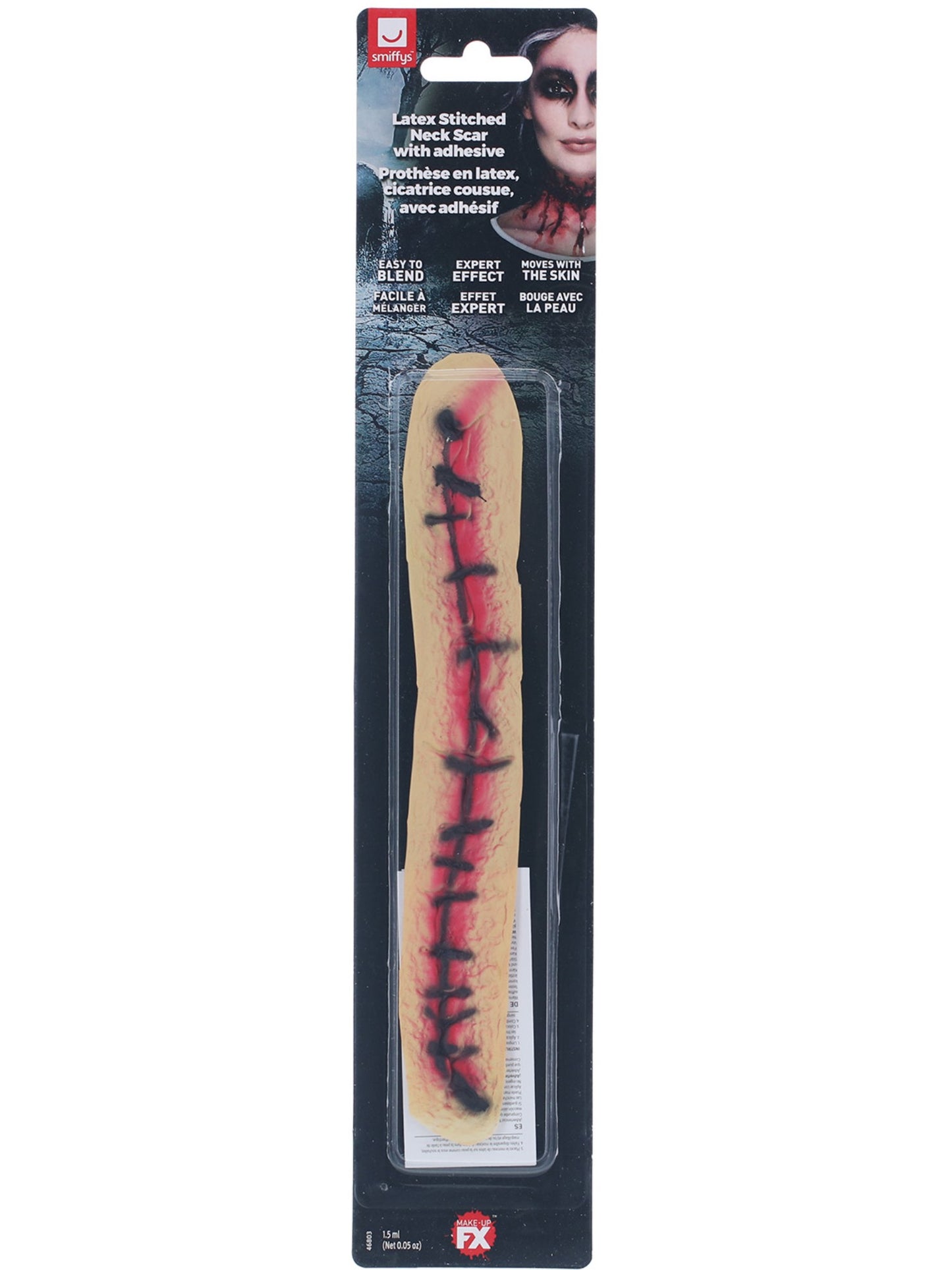 Prothèse en latex, cicatrice cousue, Rouge, avec adhésif