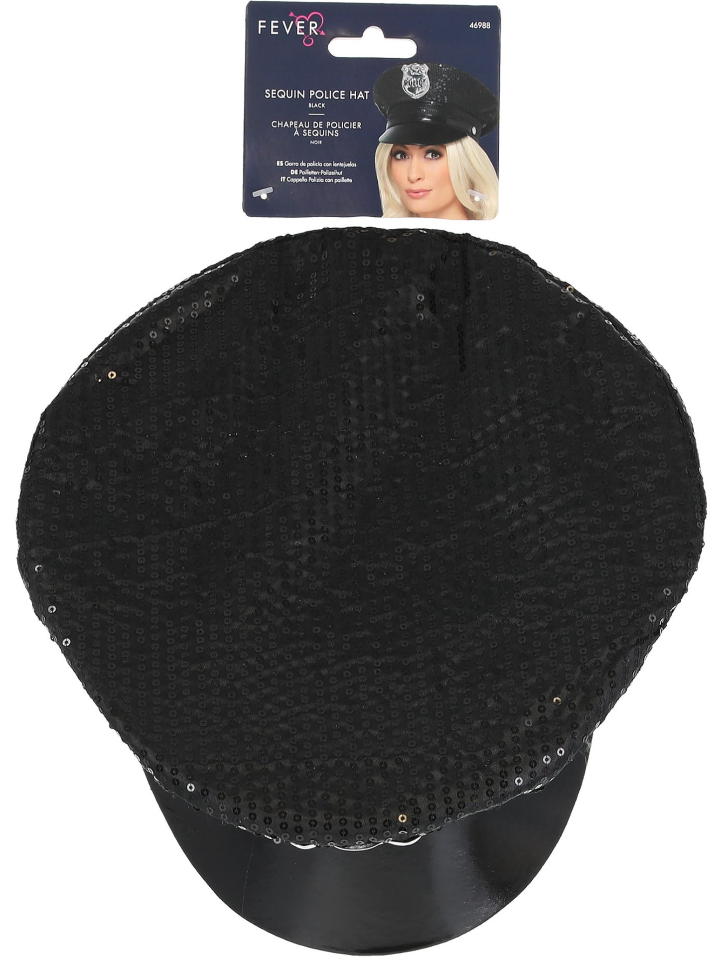 Fever Sequin Police Hat, Black Wholesale