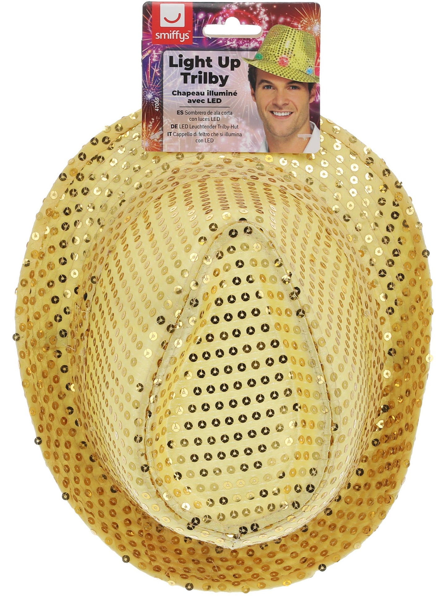 Light Up Sequin Trilby Hat, Gold Wholesale