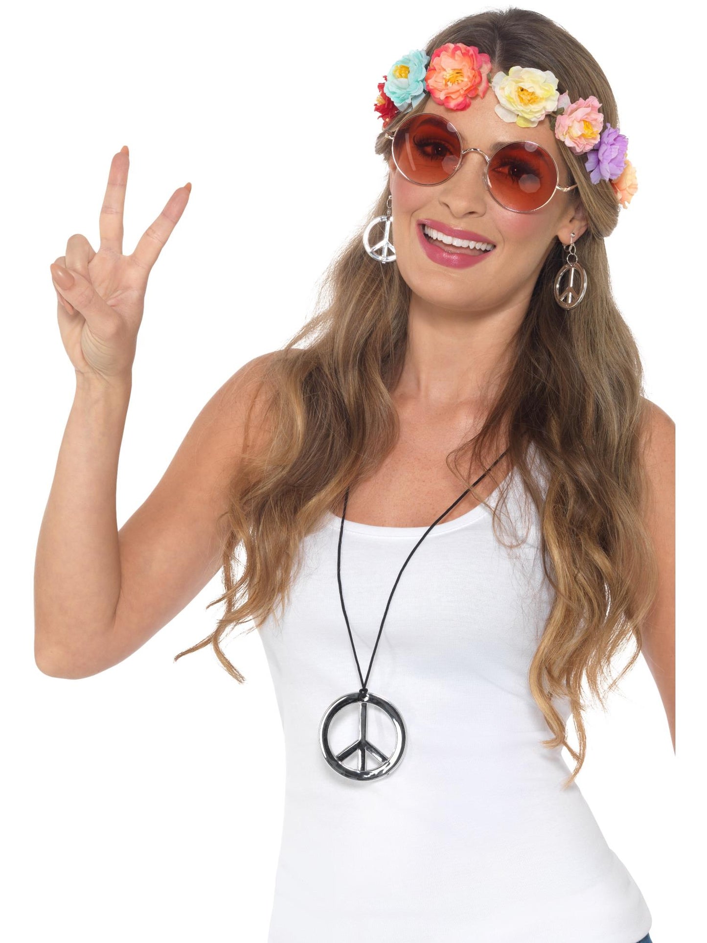 Kit du festival hippie, Multicolore, Bandeau à fleurs, verres, médaillons et boucles d'oreilles