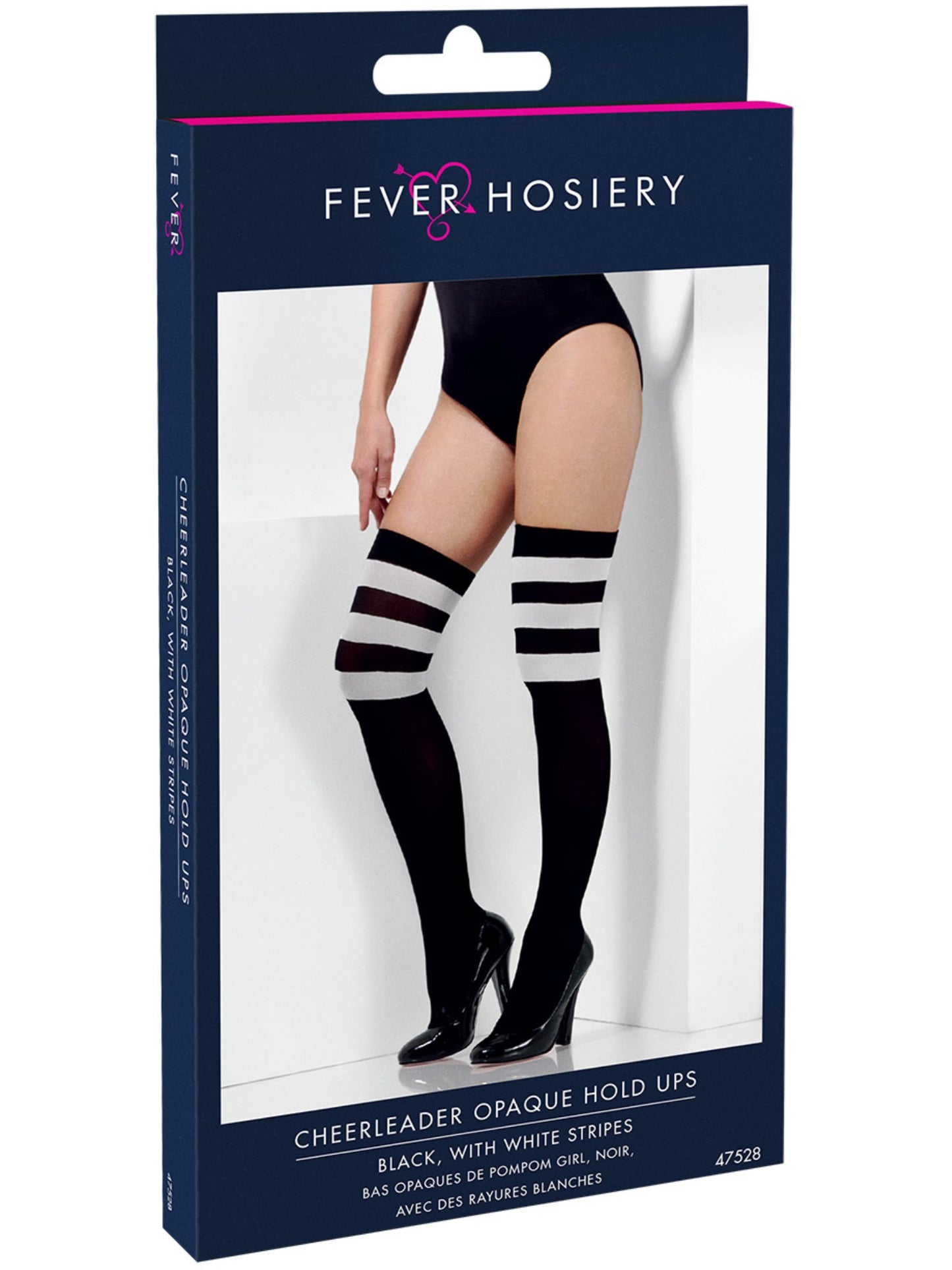 Medias con sujección de silicona opacas animadora, Negro, con rayas blancas