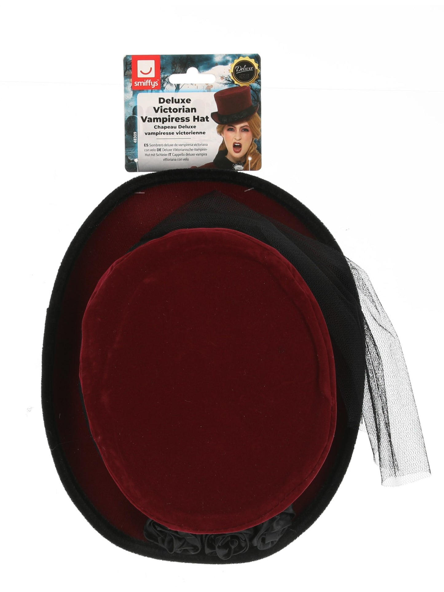 Chapeau Deluxe vampiresse victorienne, Bordeaux, avec voile