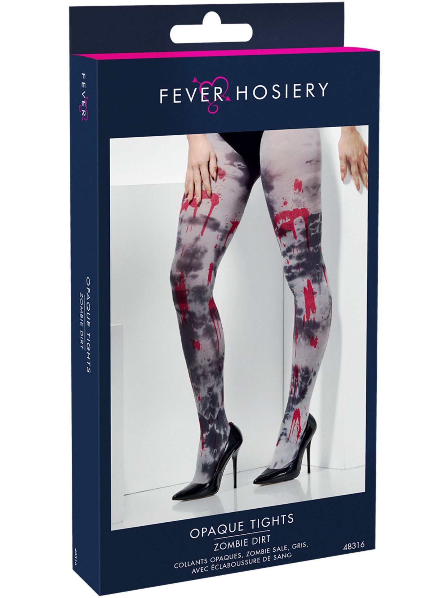 Collants opaques, zombie sale, Gris, avec éclaboussure de sang