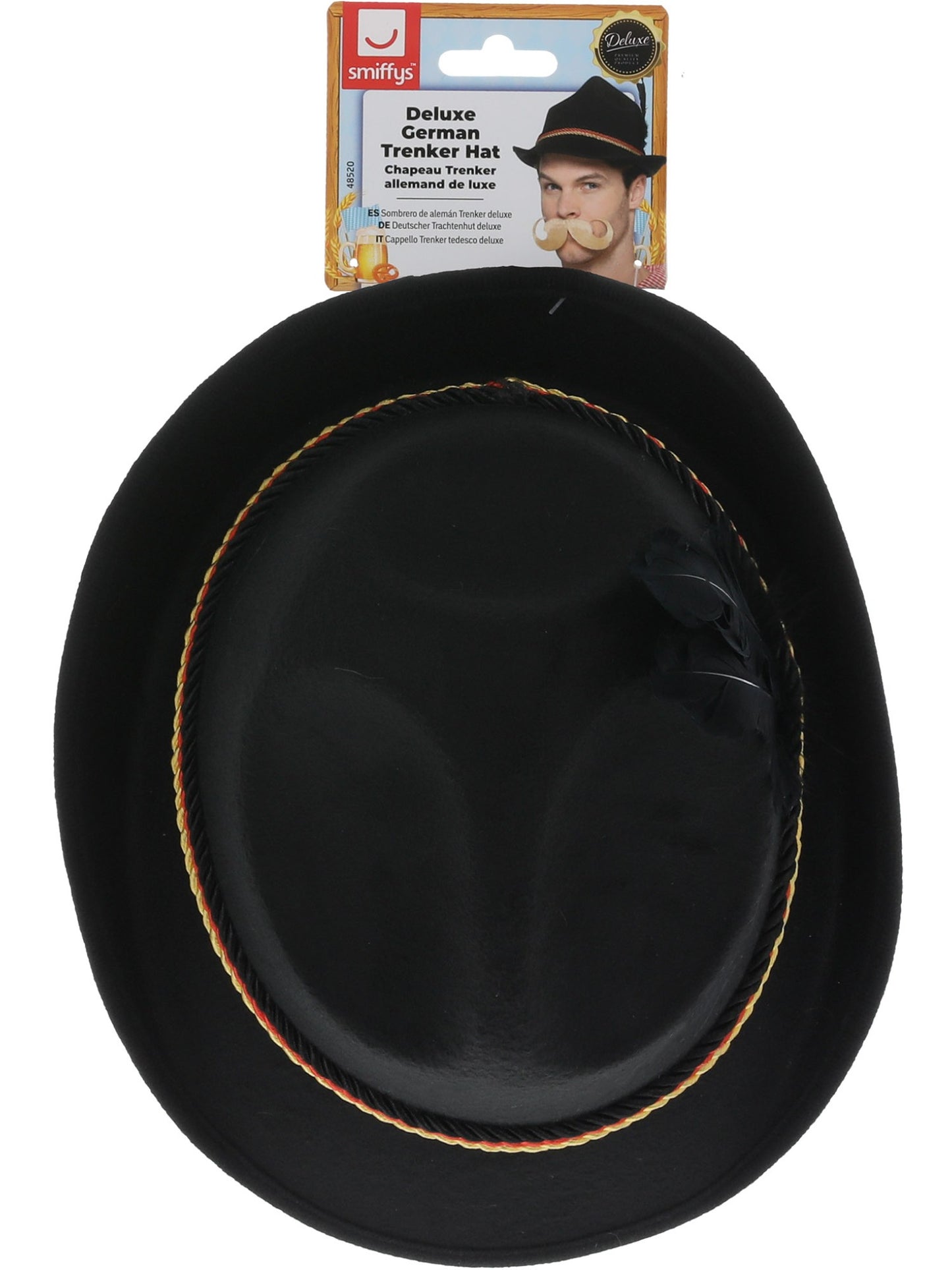 Sombrero de alemán Trenker deluxe,Negro,con plumas y borde interior elástico