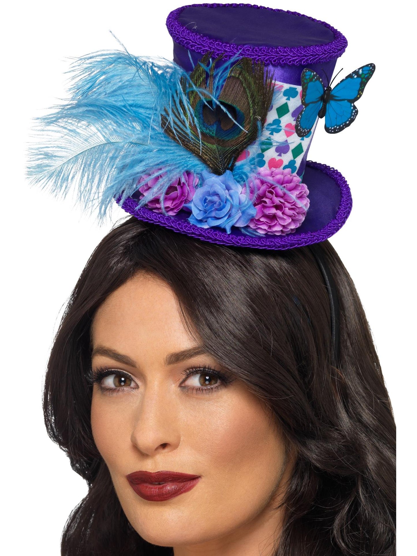 Mad Hatter Mini Feather Hat, Purple Wholesale