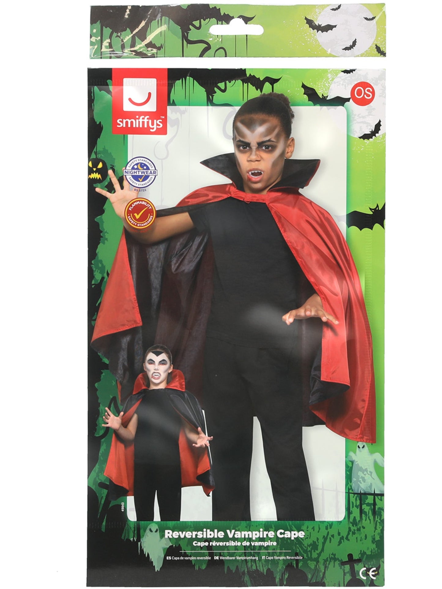 Reversible Vampire Cape, Black & Red Wholesale