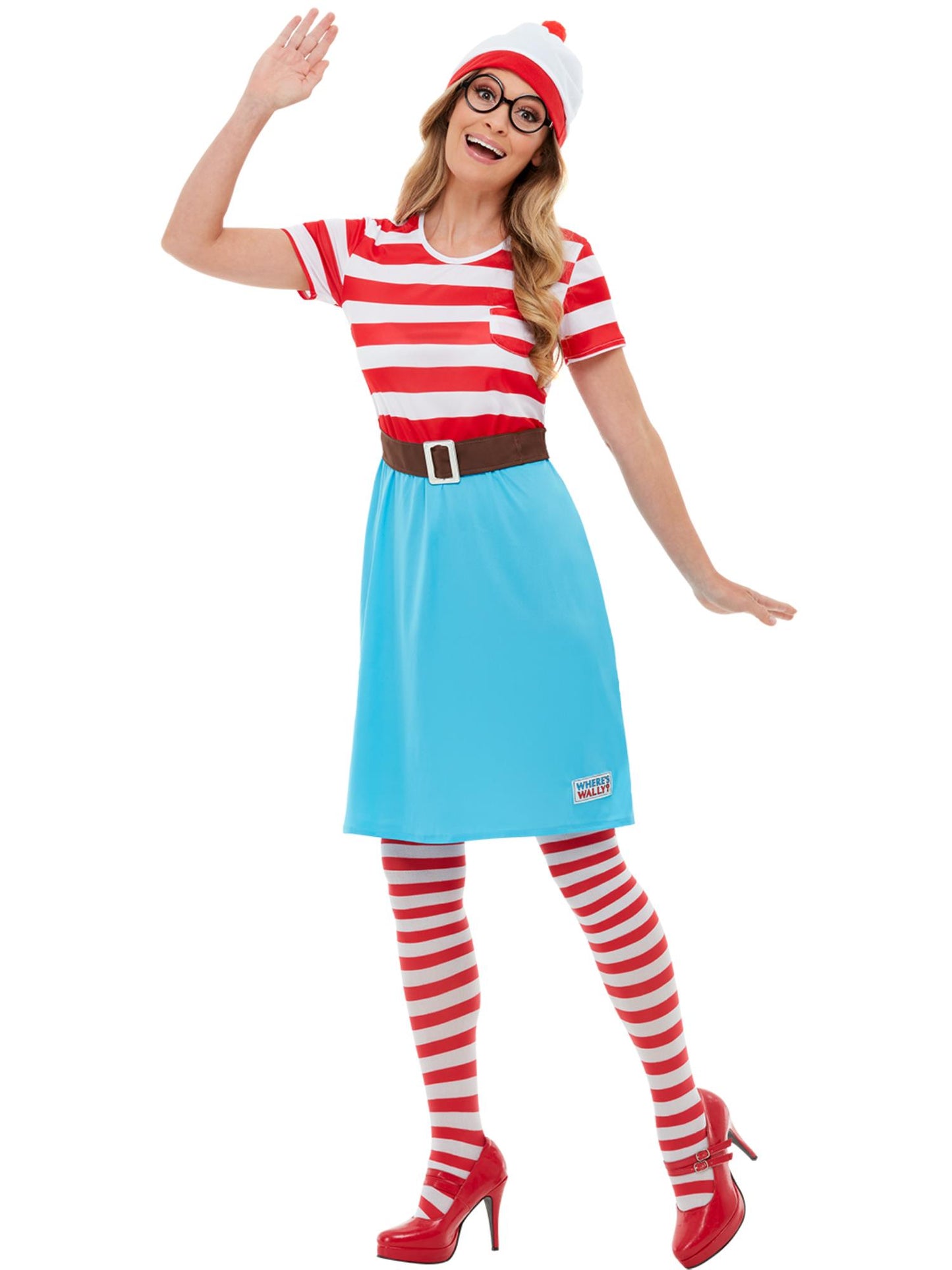 Déguisement de Félicie Où est Charlie ?, Rouge et blanc, Avec robe, chapeau et lunettes