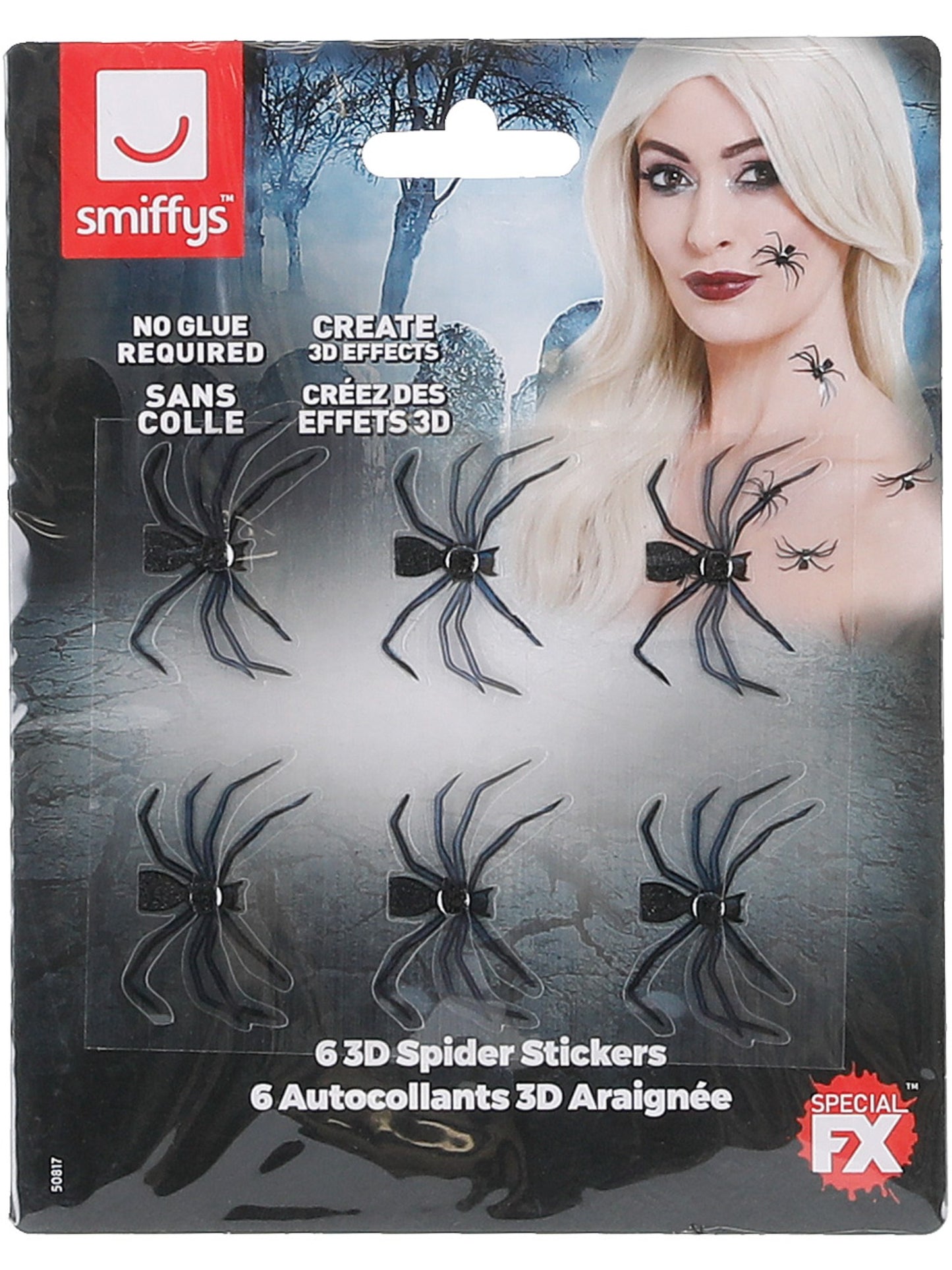 Pegatinas de araña 3D, Negro, 6 uds.