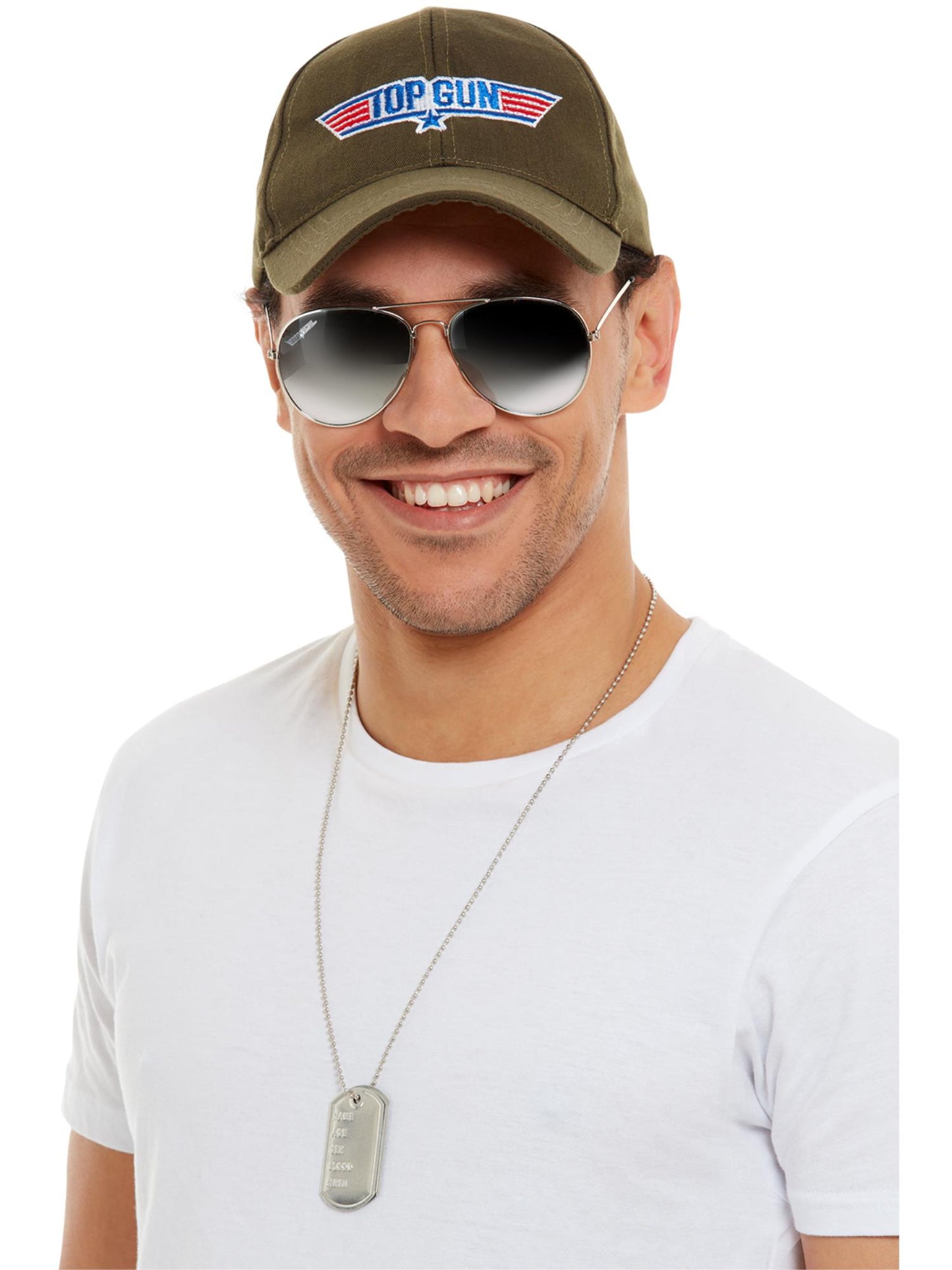 Top Gun Instant Kit, Khaki, mit Hut, Fliegerbrille und Erkennungsmarke