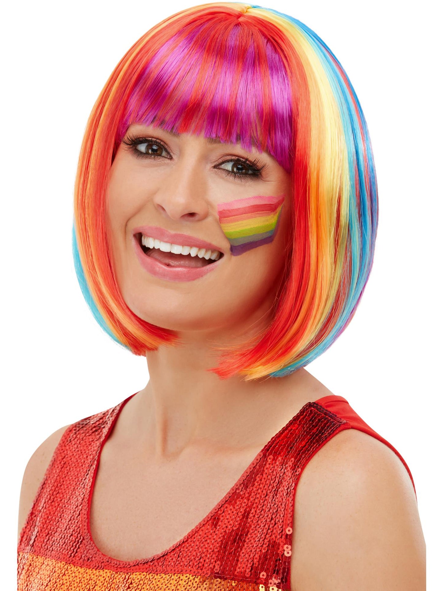 Regenbogen Bob Perücke, Mehrfarbig