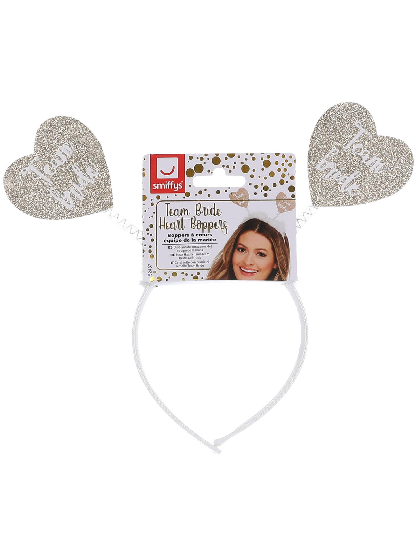 Diadema de corazones del equipo de la novia, Blanco, con corazones de oro y marabú