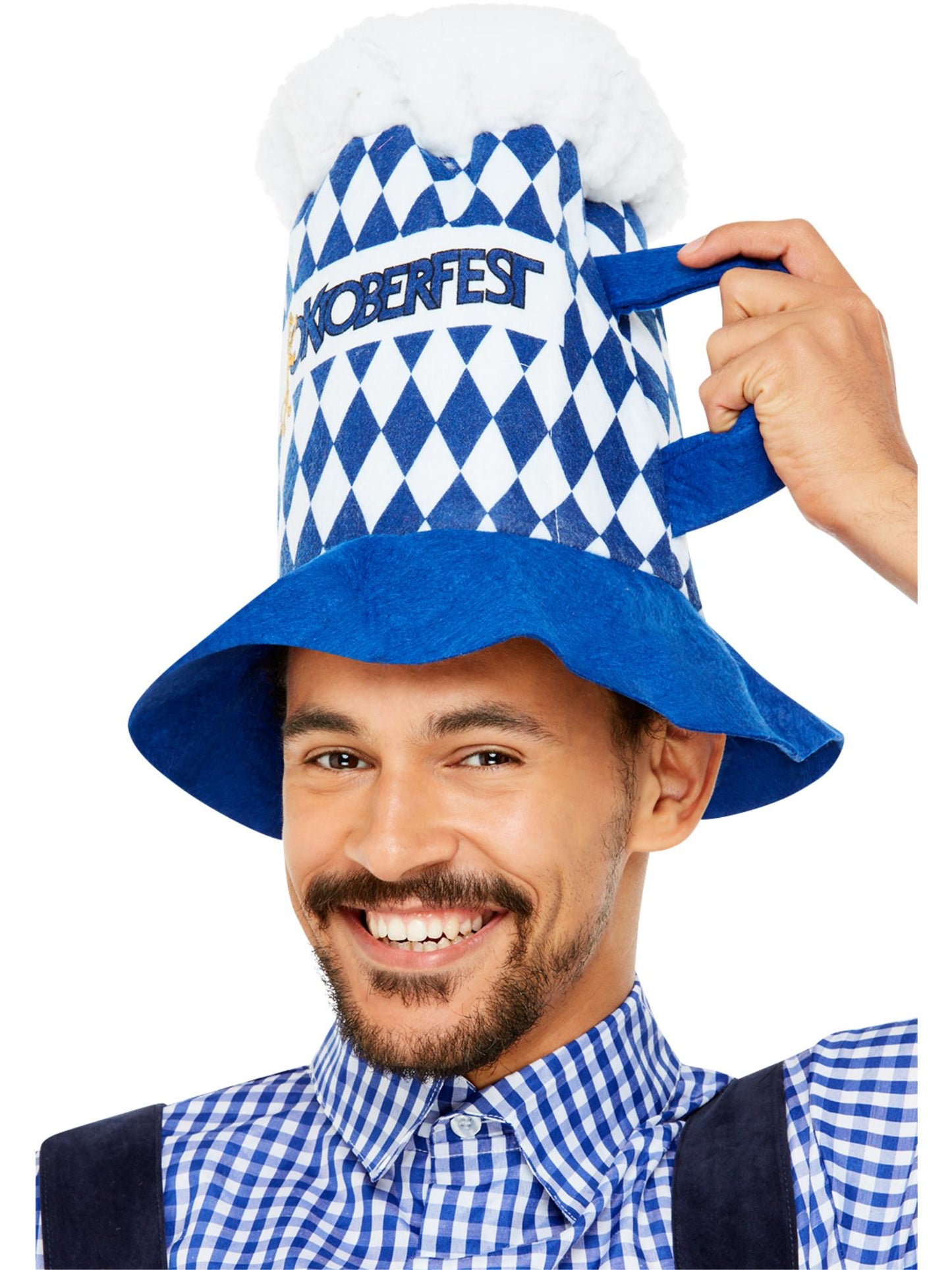 Beer Festival Beer Hat, Blue & White Chequered Wholesale