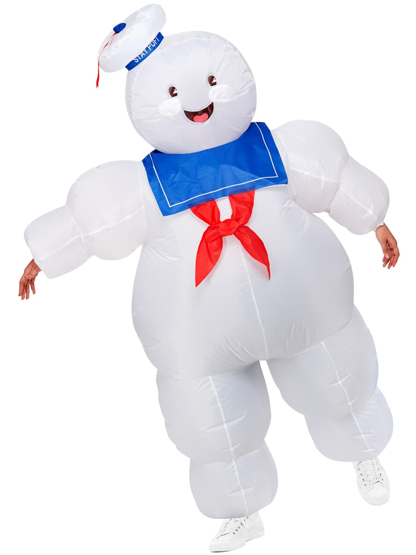 Ghostbusters aufblasbares Stay Puft-Kostüm, Alles in einem mit selbstaufblasendem Fächer