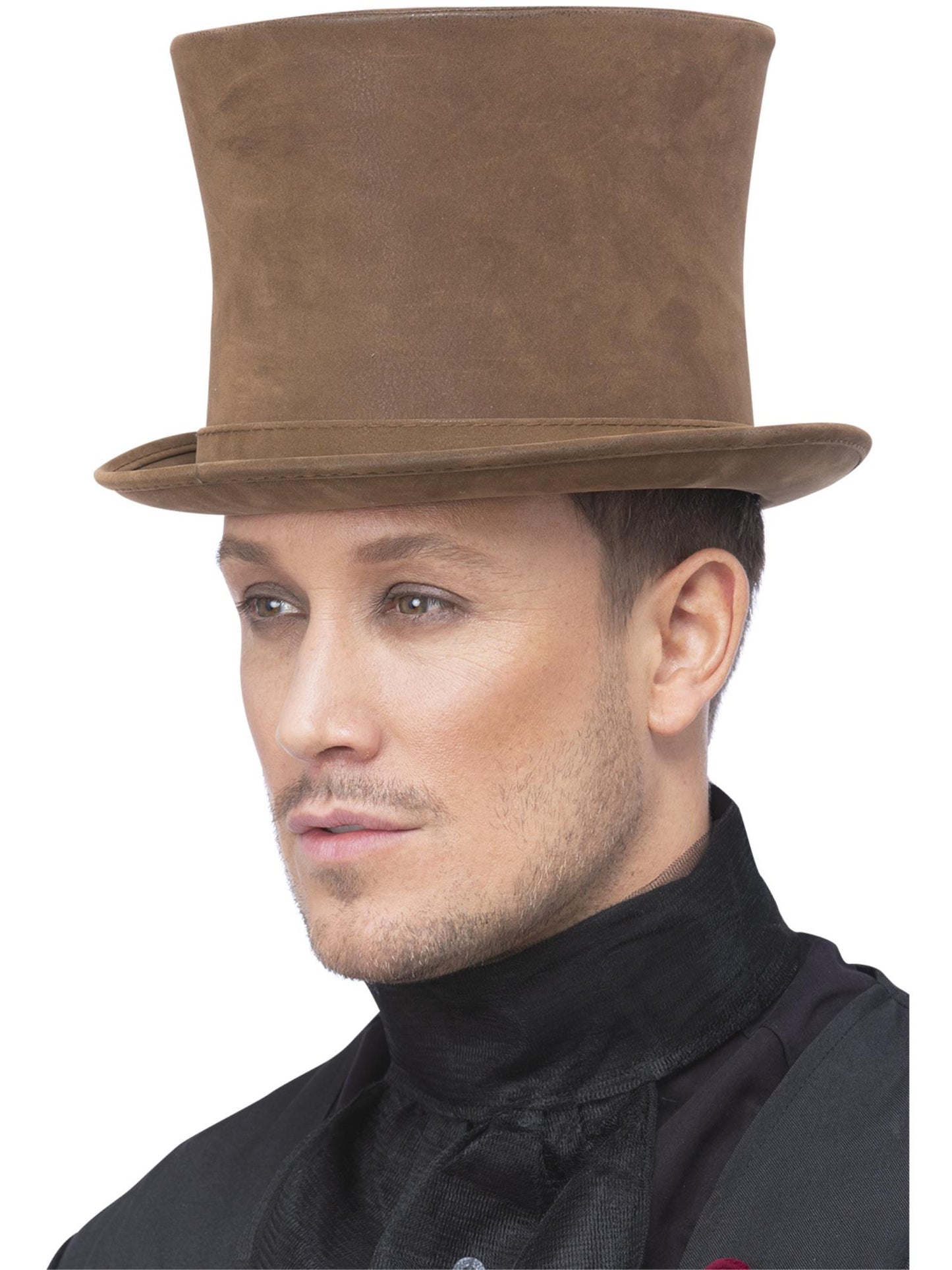 Chapeau haut victorien de luxe, marron, Aspect daim