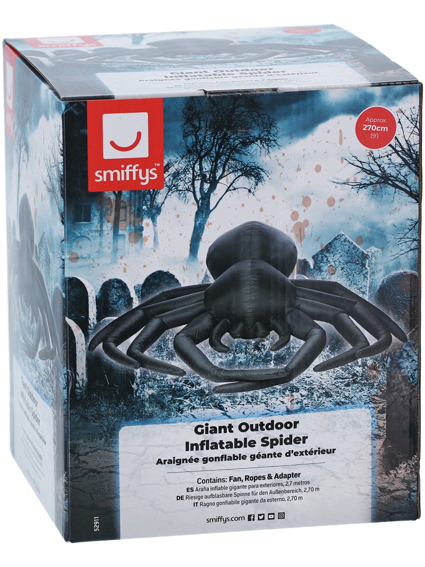 Araña inflable gigante para exteriores, 2,7 metros, con ventilador, cuerdas y adaptador. UK Enchufe