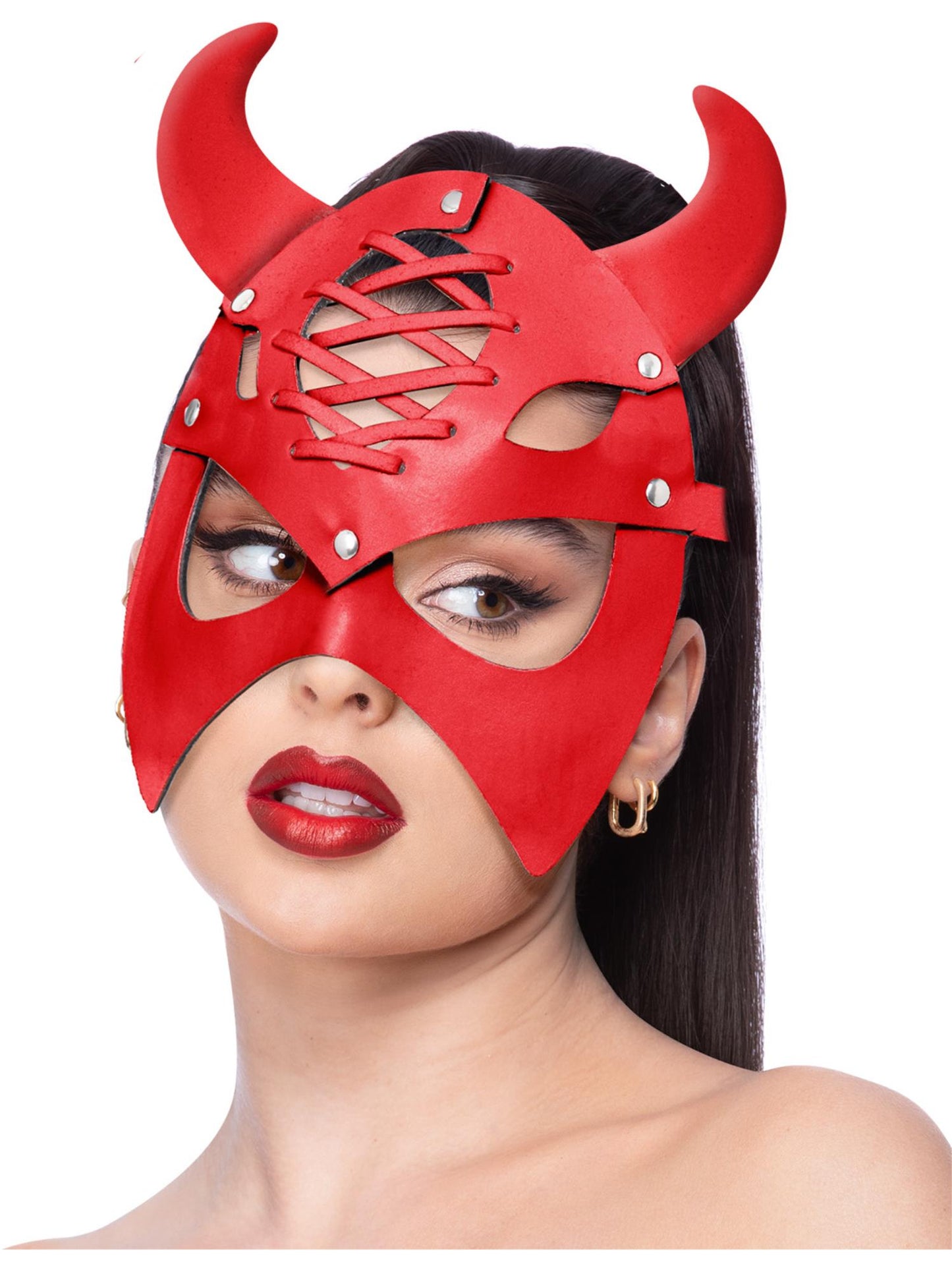 Fever Red Mock Leather Devil Mask Wholesale